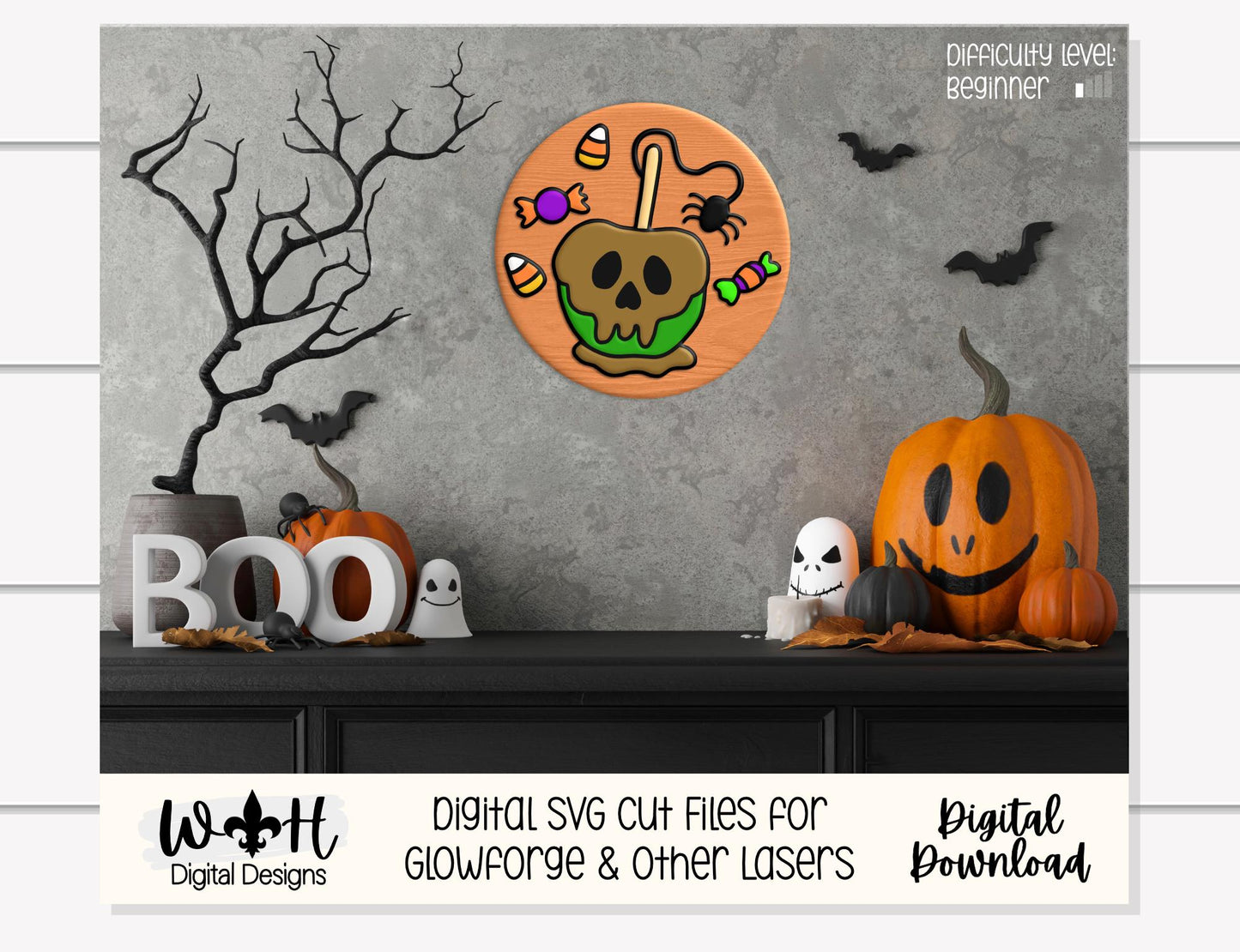 Tricks and Treats Poison Candy Apple - Halloween Door Hanger Round - Sign Making and DIY Kits - Digital SVG Cut File For Glowforge Laser