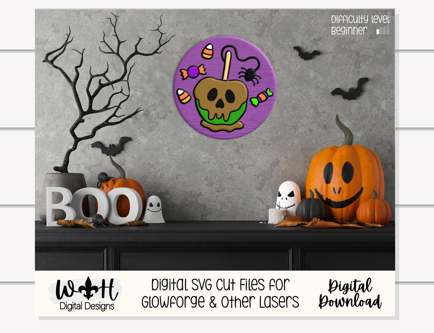 Tricks and Treats Poison Candy Apple - Halloween Door Hanger Round - Sign Making and DIY Kits - Digital SVG Cut File For Glowforge Laser