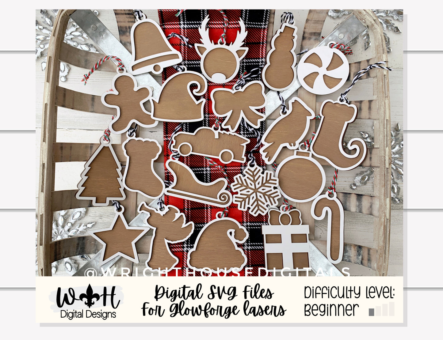 DIGITAL FILE - Christmas Cookie Ornaments - Layered - Rustic Farmhouse Style - SVG Cut File For Glowforge - Cut Files For Lasers