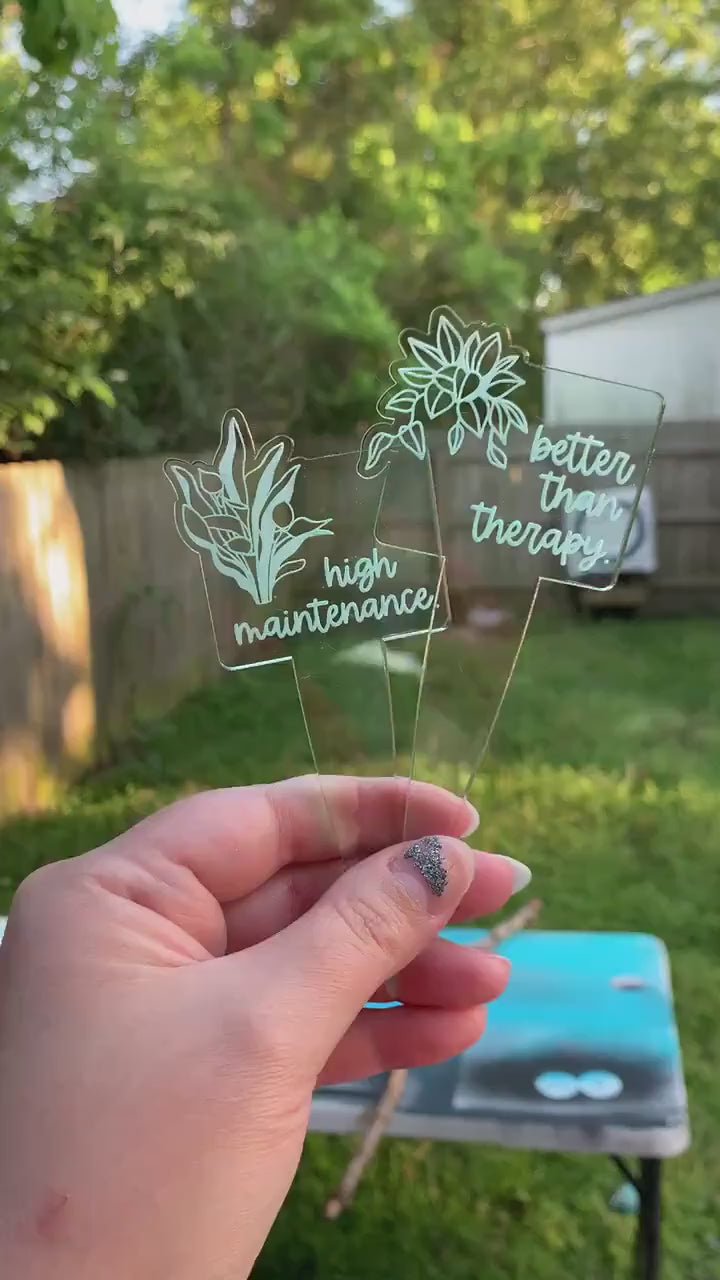 DIGITAL FILE- Funny Potted House Plant Stakes - Set 1 - Indoor Gardening - Hand Drawn Engraved Doodles - SVG Cut Files For Glowforge Lasers