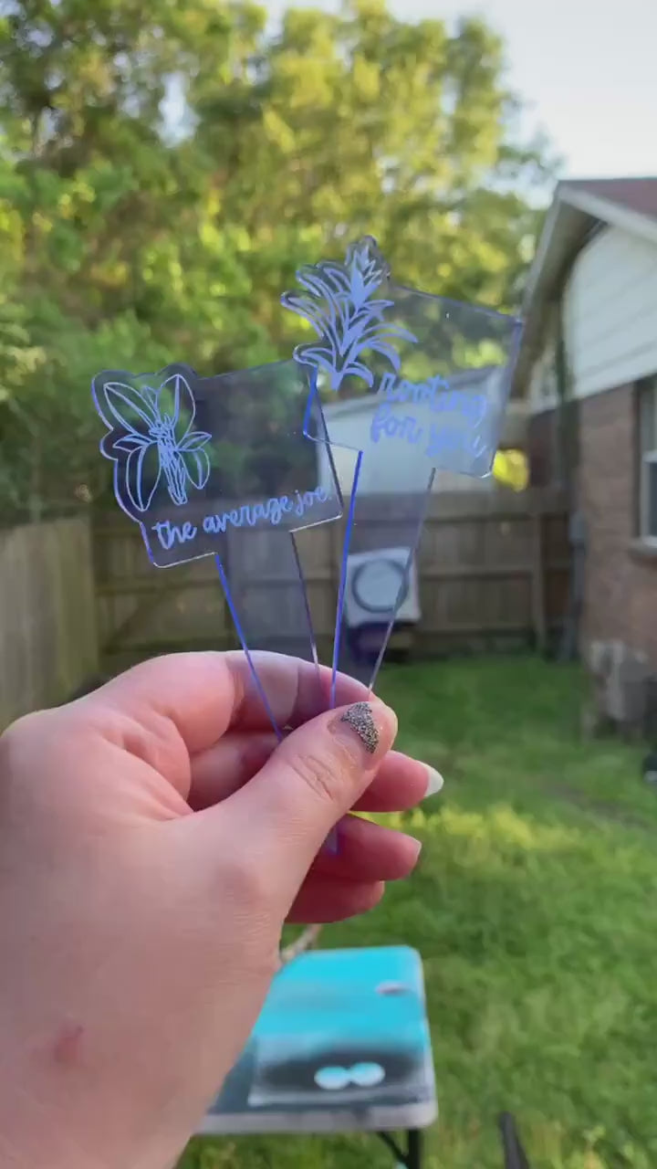 DIGITAL FILE- Funny Potted House Plant Stakes - Set 2 - Indoor Gardening - Hand Drawn Engraved Doodles - SVG Cut Files For Glowforge Lasers