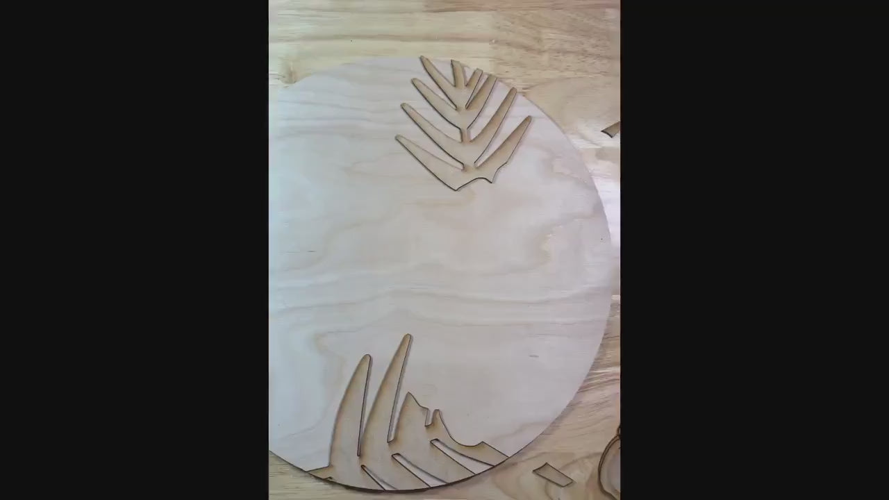Tropical Hibiscus Palms Summer Door Hanger - Floral Sign Making and DIY Kits - Single Line Cut File For Glowforge Laser - Digital SVG File