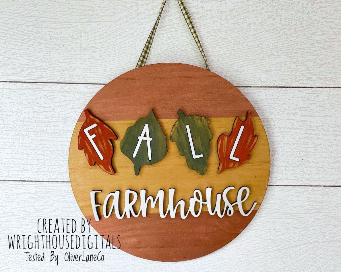 DIGITAL FILE - Fall Farmhouse - Leaves - Autumn Seasonal Round - Files for Sign Making - SVG Cut File For Glowforge