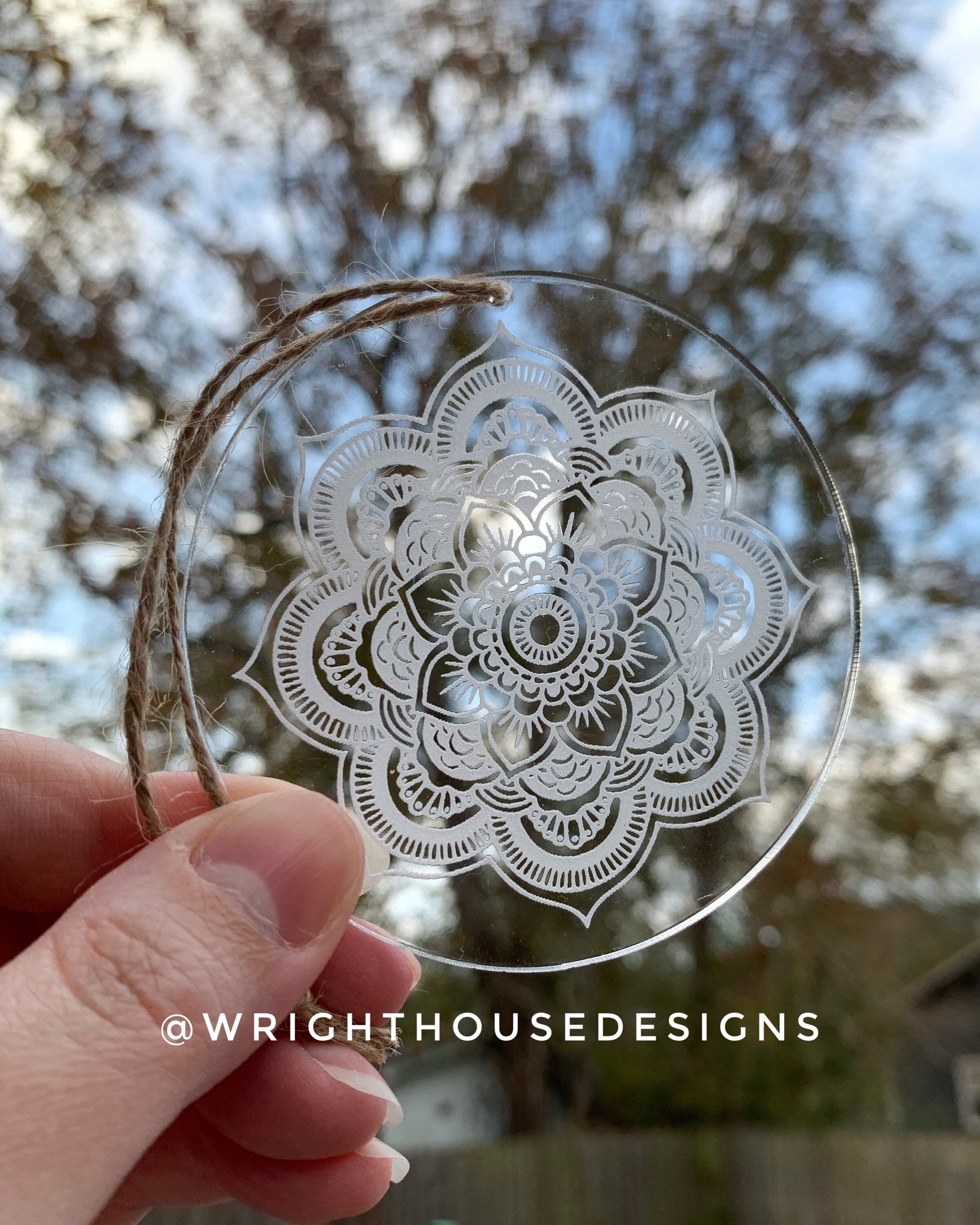 Flower Mandala - Geometric Crystal Grid - Sun Catcher - Clear Acrylic Ornament