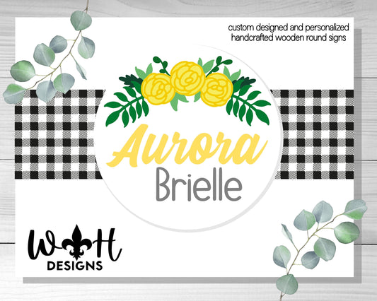 Aurora Brielle Roses - Custom Designed and Personalized Handcrafted Wooden Round Signs