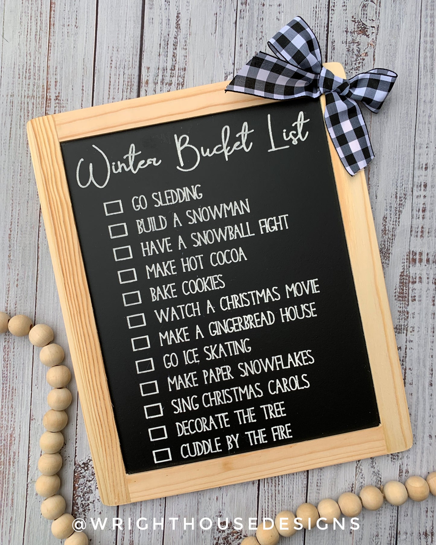 Winter Bucket List Chalkboard Checklist - Hanging Decor