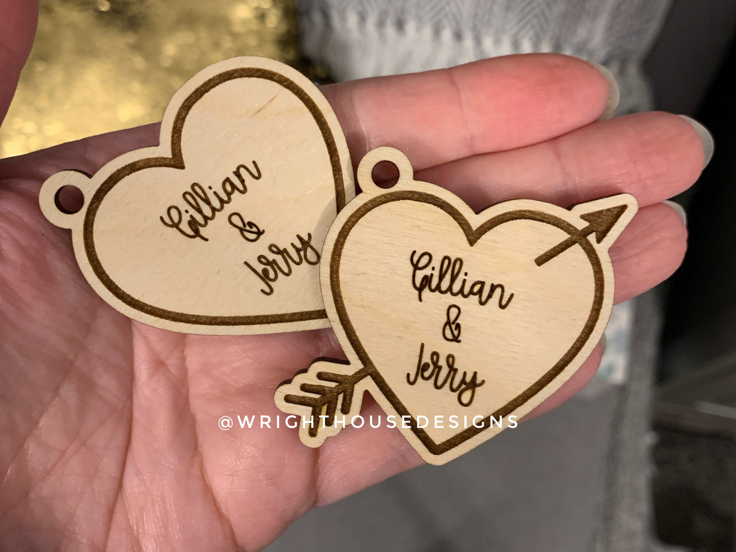 Personalized Couples Heart & Arrow Wooden Keychain For Valentine’s Day