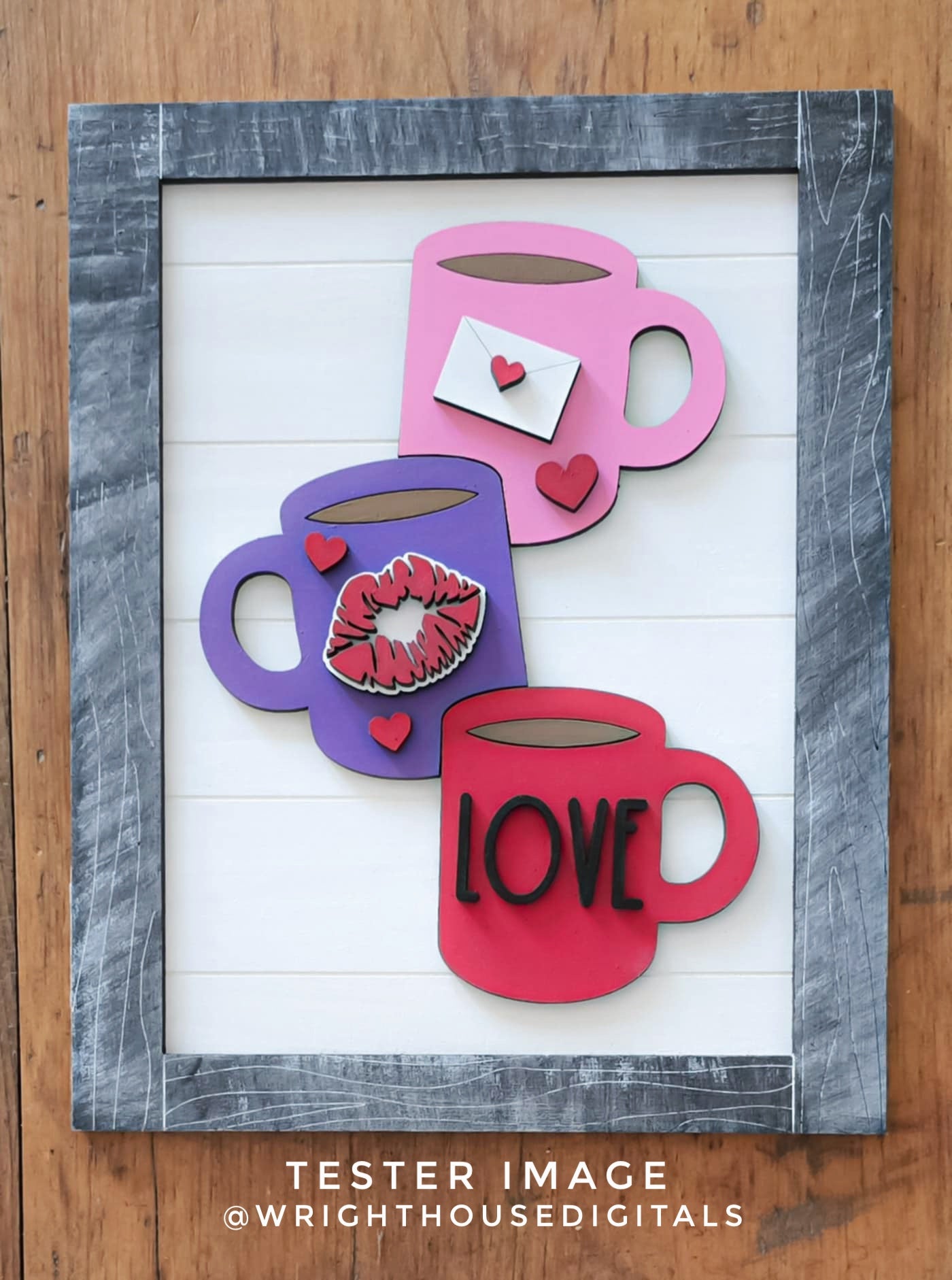 Love Stacked Coffee Mug Farmhouse Frame Sign - Valentine's Tier Tray Decor and DIY Kits - Cut File For Glowforge Lasers - Digital SVG File