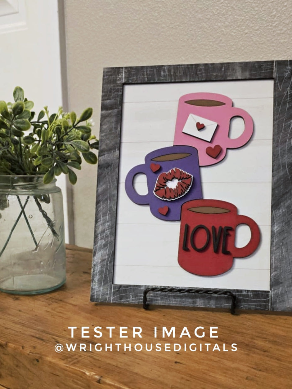 Love Stacked Coffee Mug Farmhouse Frame Sign - Valentine's Tier Tray Decor and DIY Kits - Cut File For Glowforge Lasers - Digital SVG File