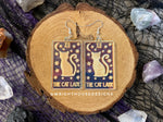 Load image into Gallery viewer, The Cat Lady Tarot Card Witchy Halloween Earrings - Engraved Iridescent Acrylic Handmade Jewelry

