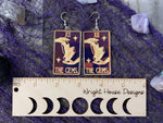 Load image into Gallery viewer, The Gems Tarot Card Witchy Halloween Earrings - Engraved Iridescent Acrylic Handmade Jewelry
