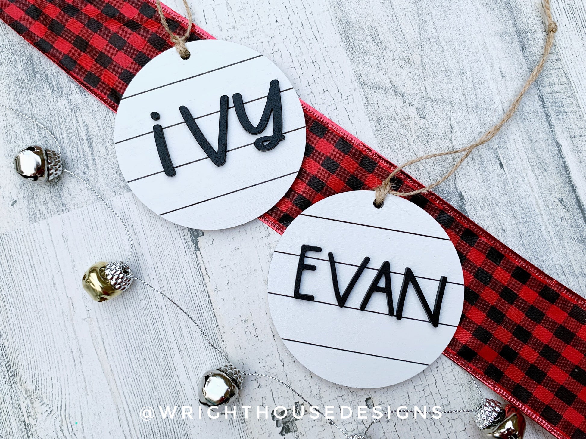 Personalized Farmhouse Christmas Tree Ornament - Wooden Shiplap Stocking Tag - Secret Santa Gift - Holiday Decor