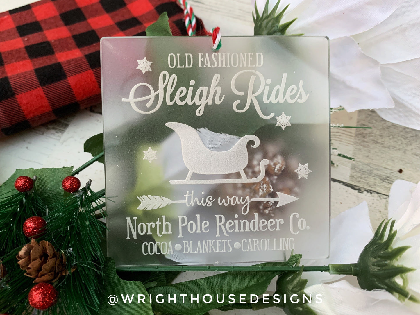 Old Fashioned Sleigh Rides - Laser Engraved Frosted Acrylic - Christmas Tree Ornament