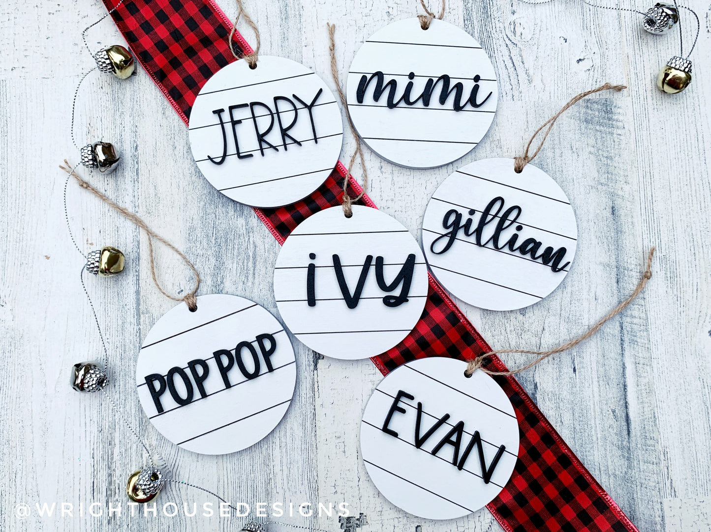 Personalized Farmhouse Christmas Tree Ornament - Wooden Shiplap Stocking Tag - Secret Santa Gift - Holiday Decor