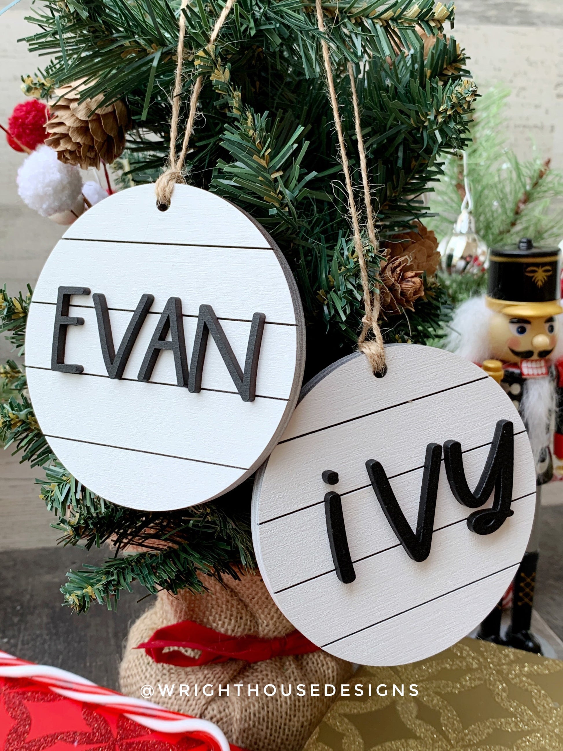 Personalized Farmhouse Christmas Tree Ornament - Wooden Shiplap Stocking Tag - Secret Santa Gift - Holiday Decor