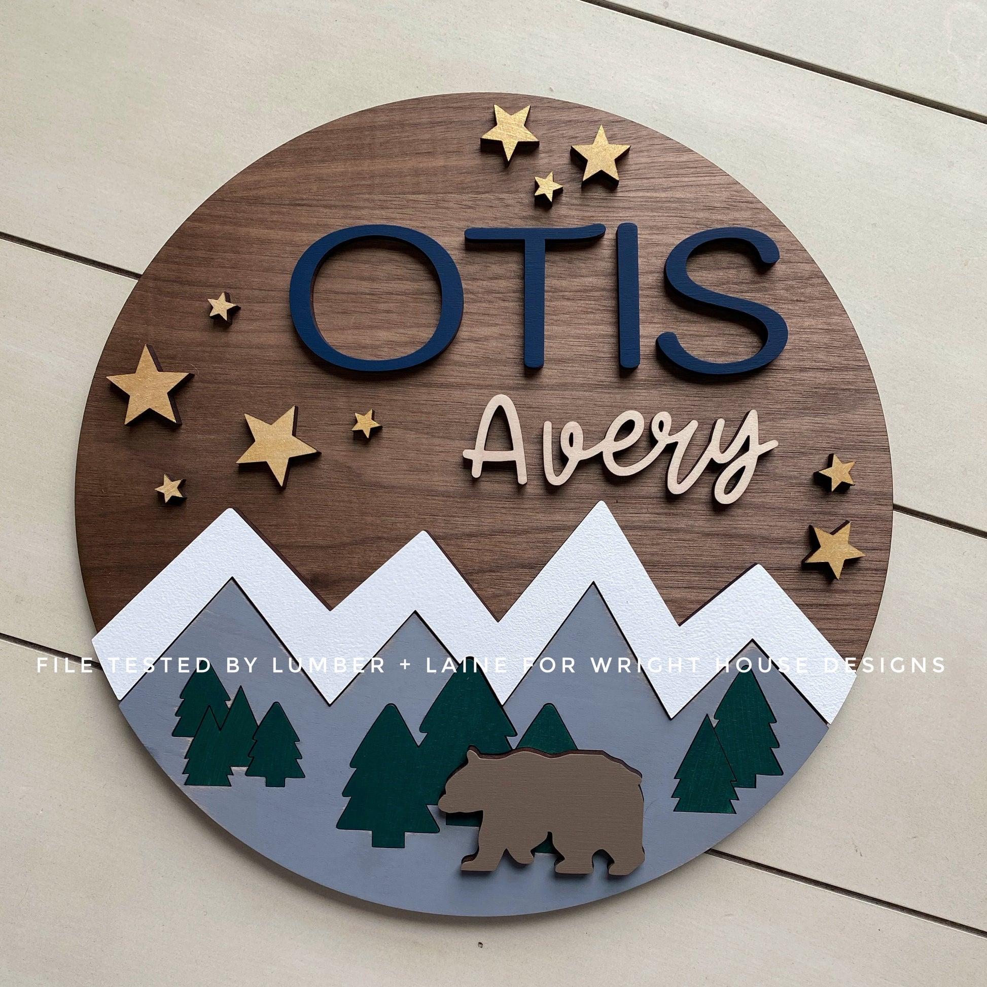 Bear Mountain Woodland Baby Nursery Round - Sign Making Home Decor and DIY Kits - Cut File For Glowforge Lasers - Digital SVG File