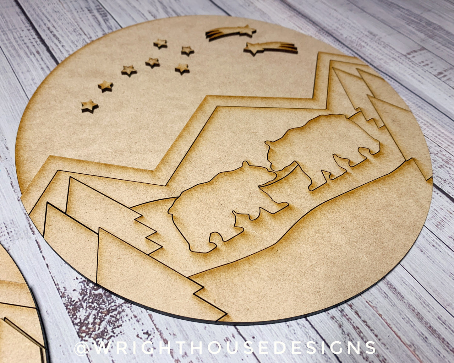 Polar Bear At Night Seasonal Door Hanger - Mountain Theme Sign For Baby Nursery - Files for Sign Making - Digital SVG Cut File For Glowforge