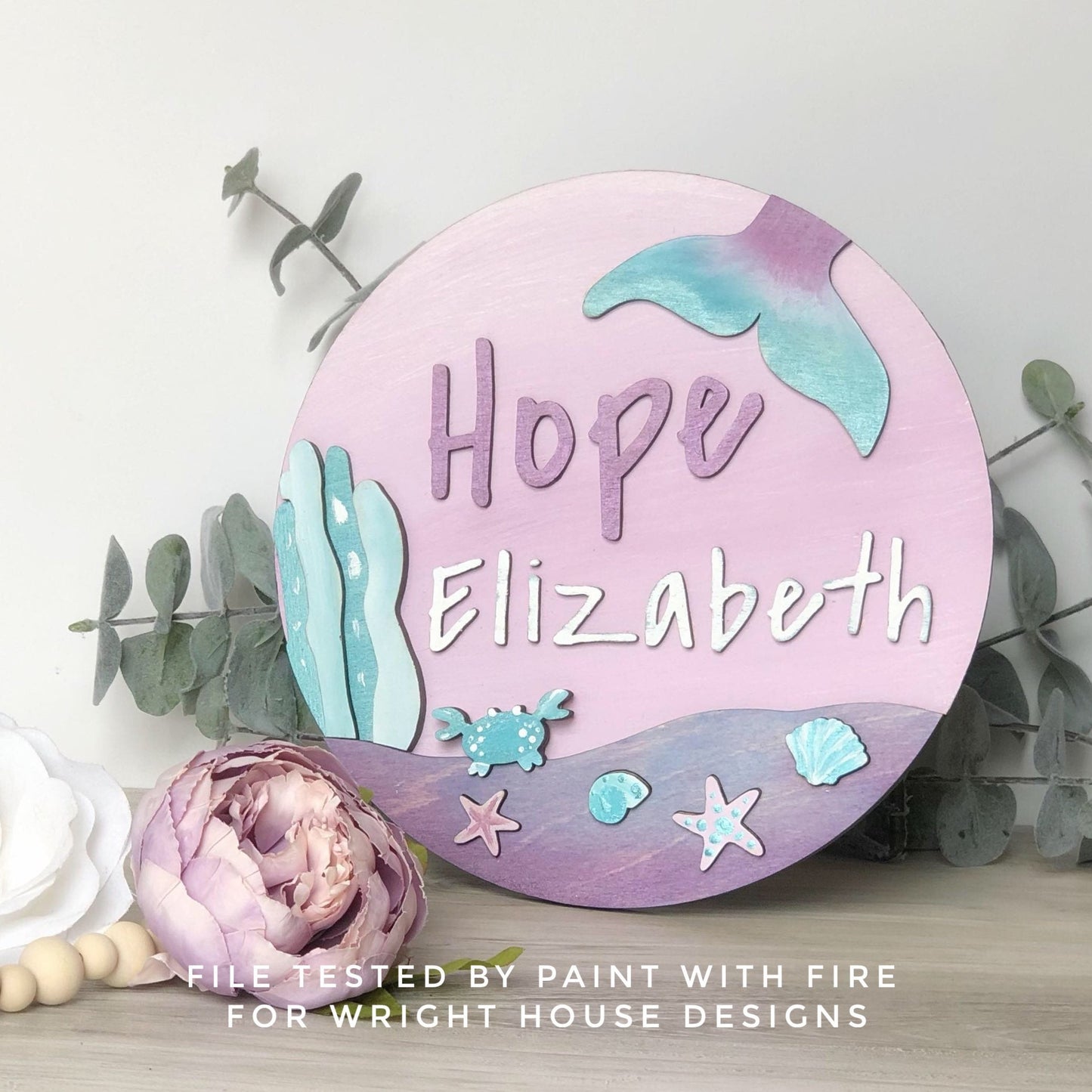Under The Sea Mermaid Baby Girl Nursery Round - Sign Making Home Decor and DIY Kits - Cut File For Glowforge Lasers - Digital SVG File
