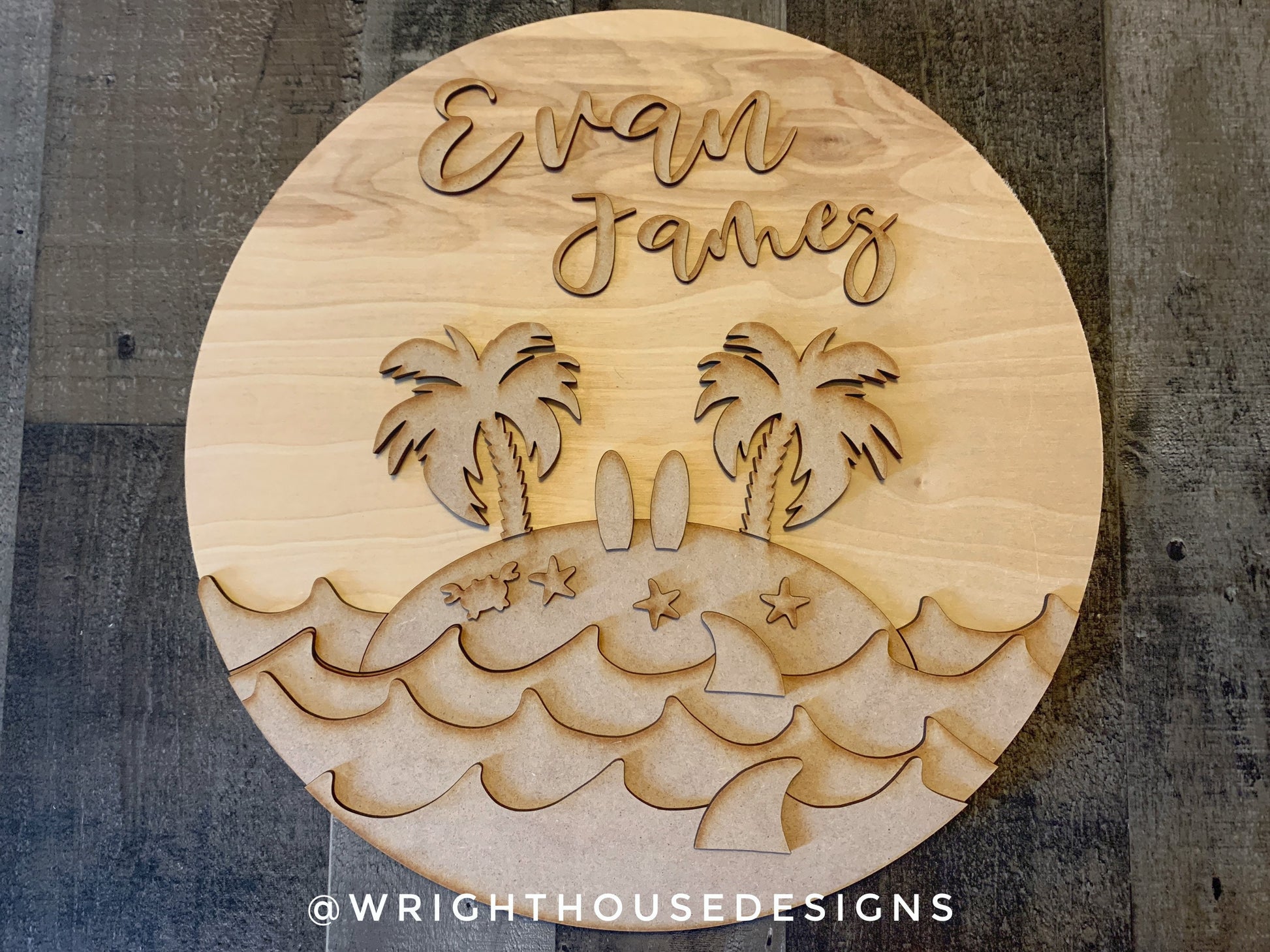 Surfing In Paradise Shark Island Baby Nursery Round - Sign Making Home Decor and DIY Kits - Cut File For Glowforge Lasers - Digital SVG File