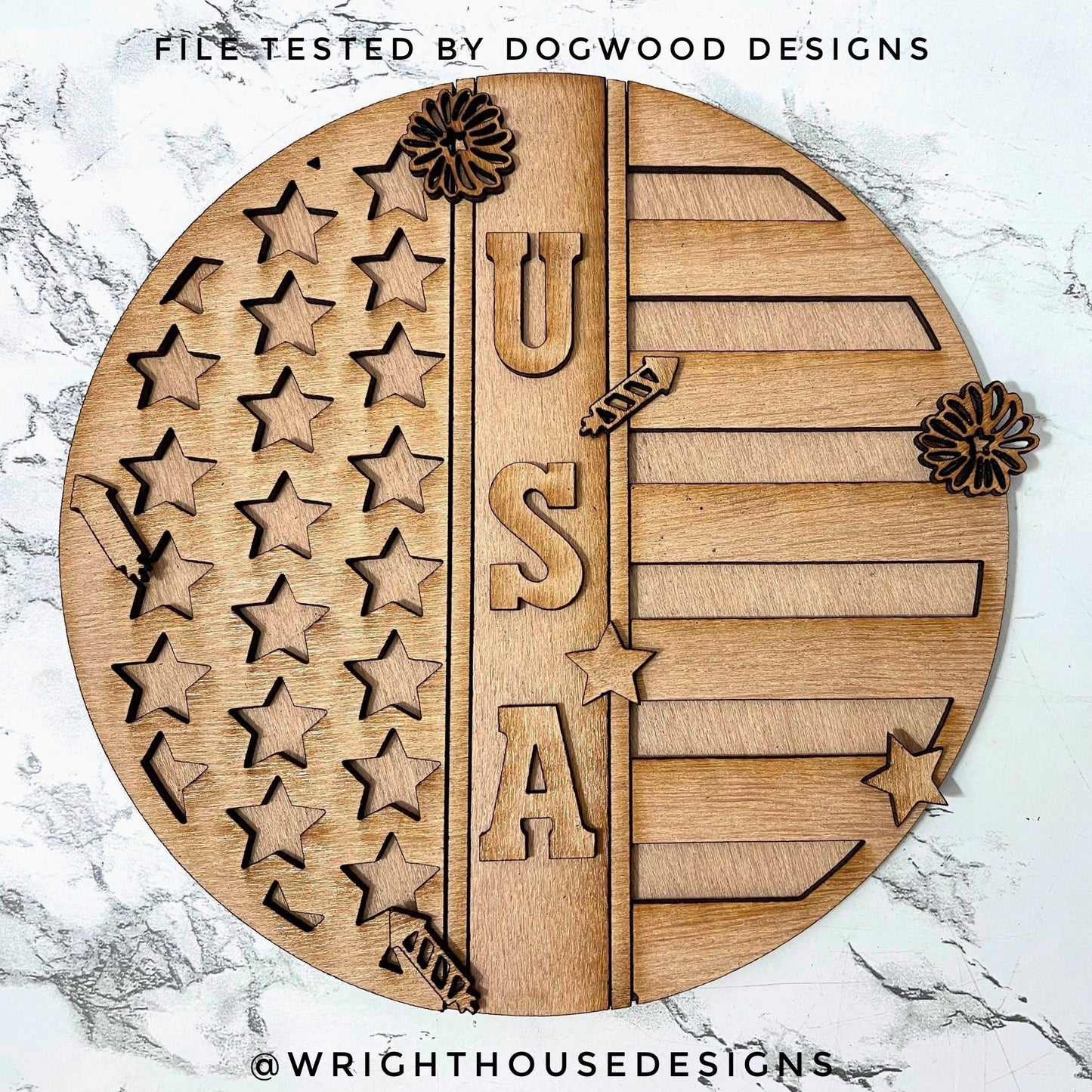 DIGITAL FILE - Interchangeable American Flag - Horizontal and Vertical Round Sign - Files for Sign Making - SVG Cut File For Glowforge