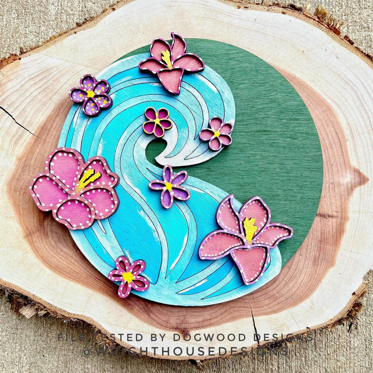 Shaka Tropical Waves Hibiscus Door Hanger - Summer Floral Sign Making and DIY Kits - Cut File For Glowforge Laser - Digital SVG File