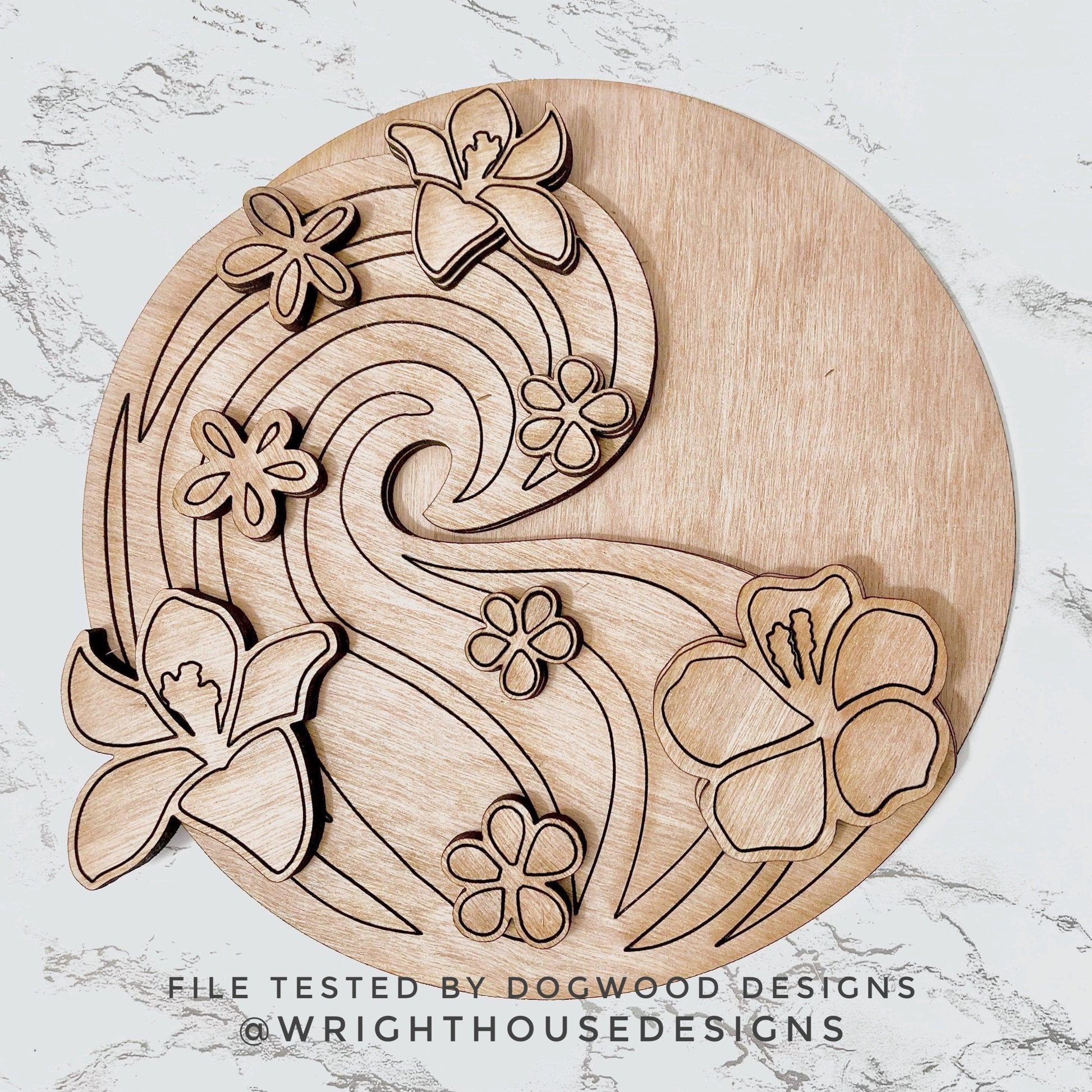 Shaka Tropical Waves Hibiscus Door Hanger - Summer Floral Sign Making and DIY Kits - Cut File For Glowforge Laser - Digital SVG File