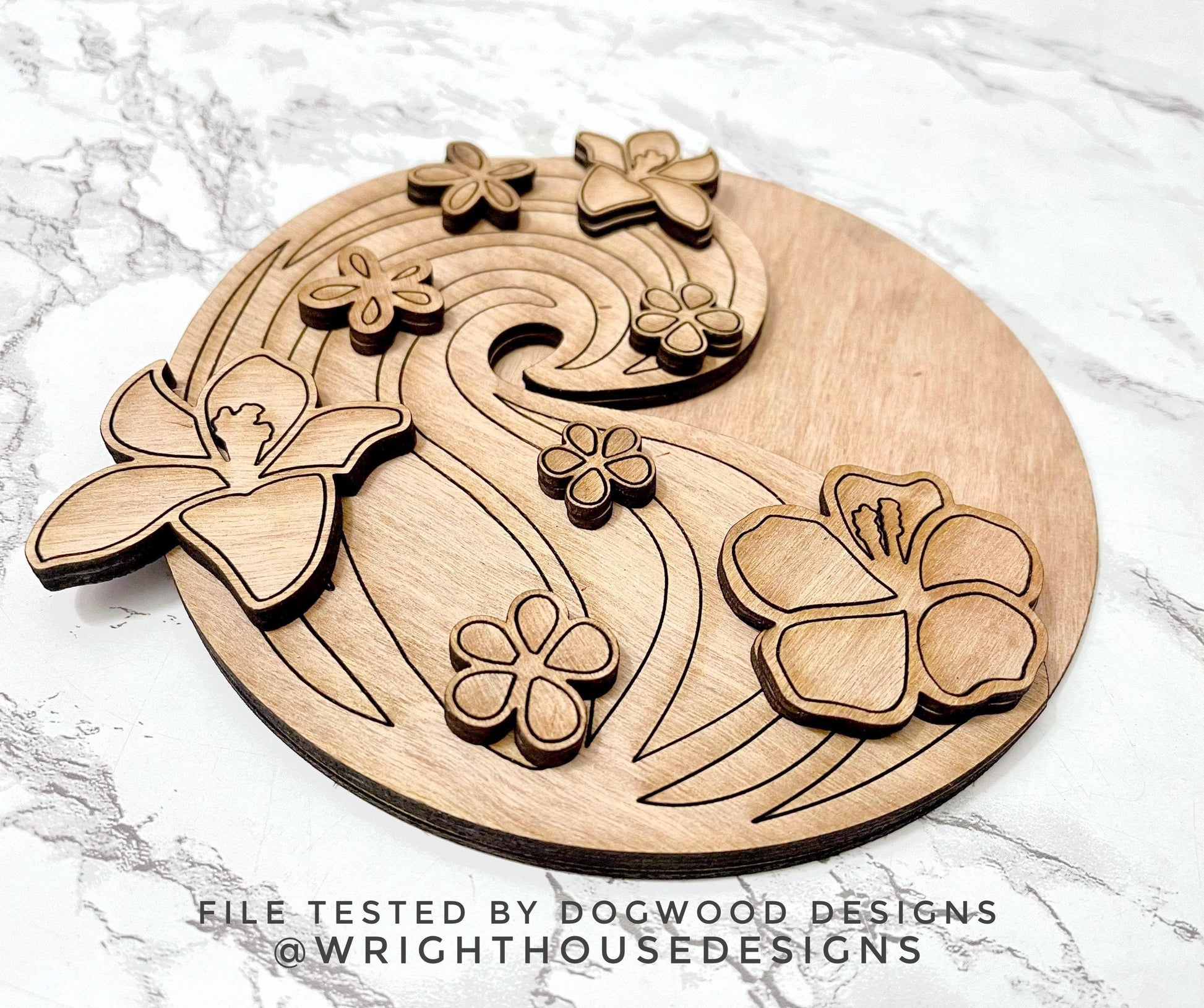 Shaka Tropical Waves Hibiscus Door Hanger - Summer Floral Sign Making and DIY Kits - Cut File For Glowforge Laser - Digital SVG File