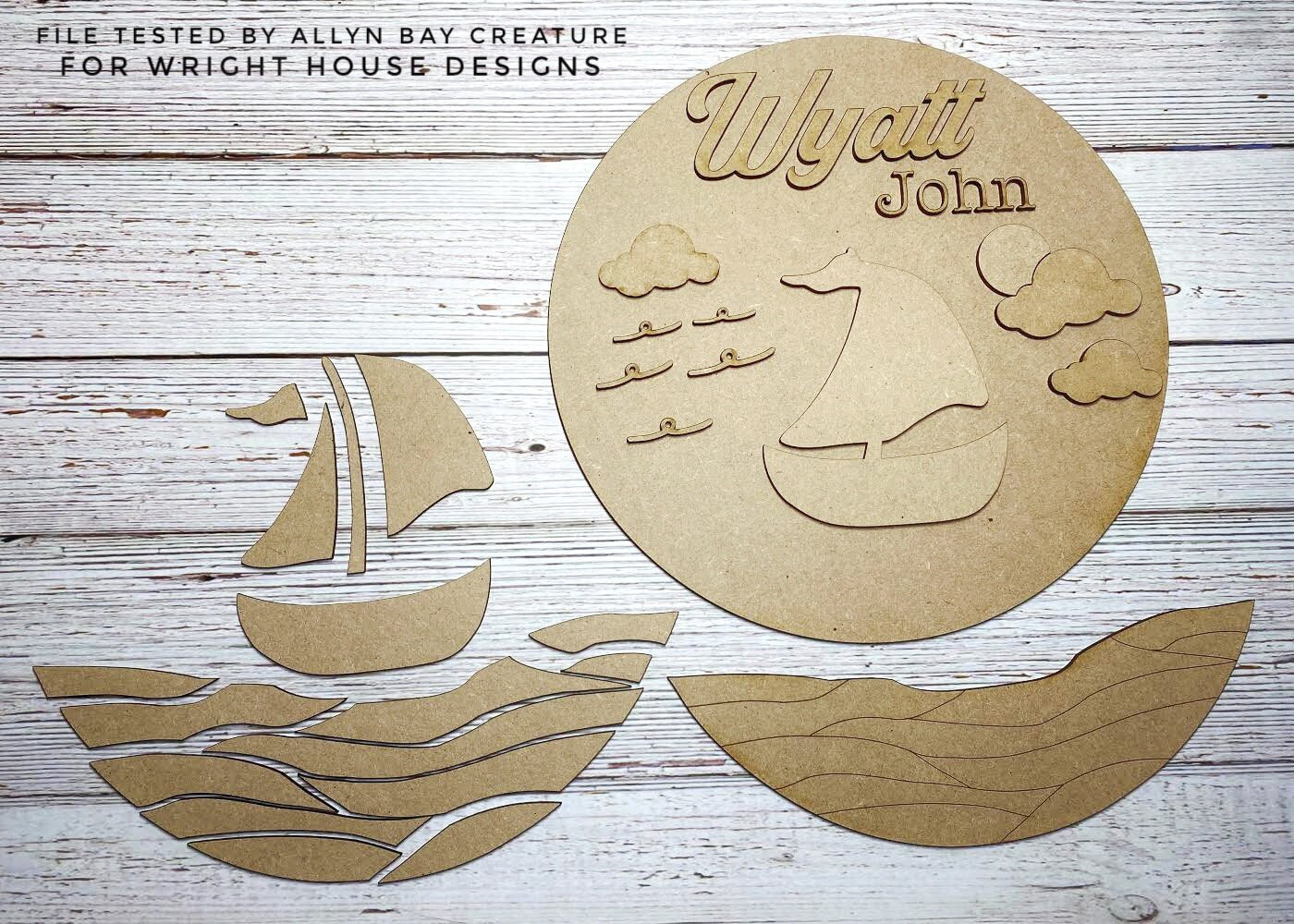 Ocean Waves Nautical Sailboat Baby Nursery Round - Sign Making Home Decor and DIY Kits - Cut File For Glowforge Lasers - Digital SVG File