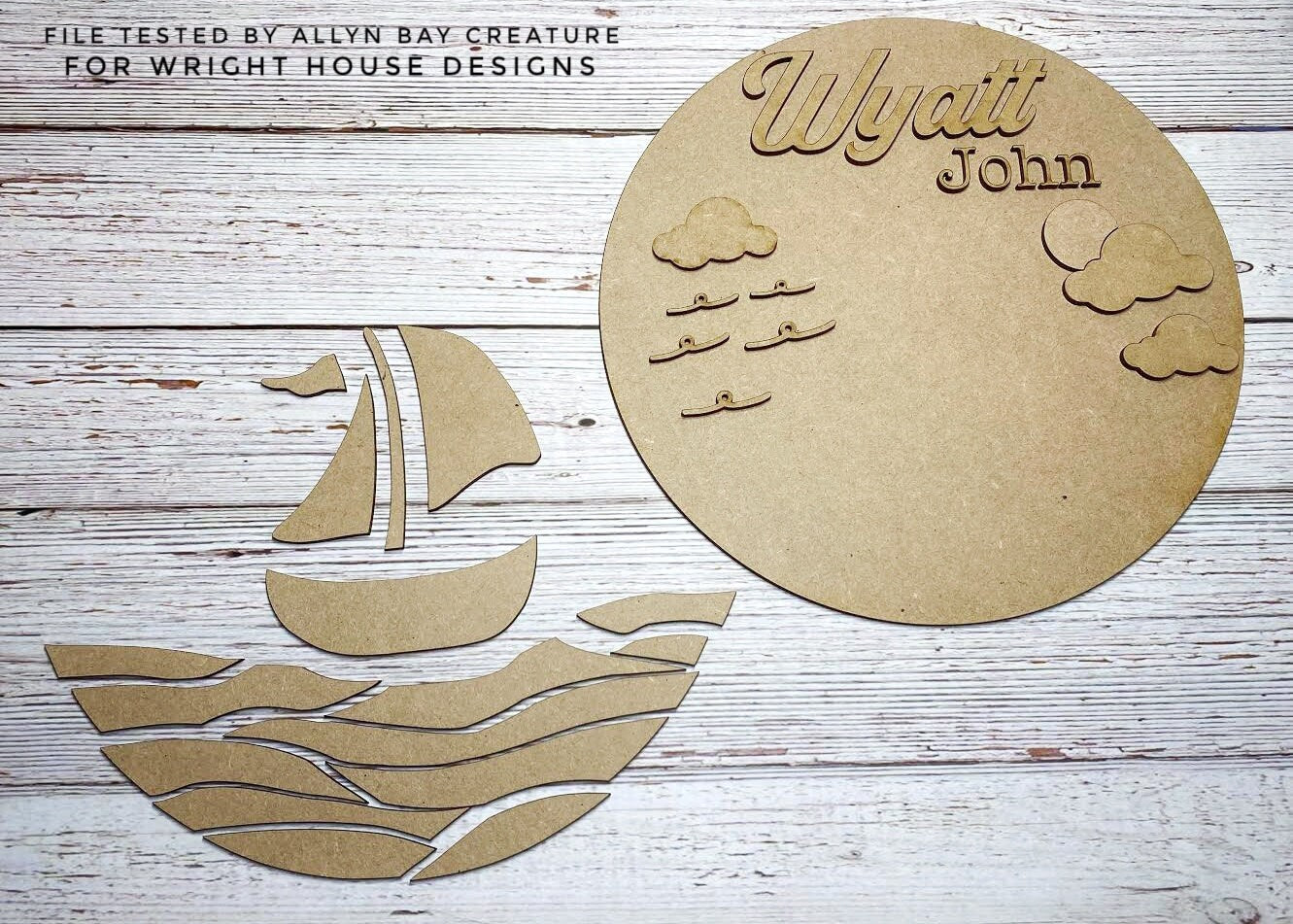 Ocean Waves Nautical Sailboat Baby Nursery Round - Sign Making Home Decor and DIY Kits - Cut File For Glowforge Lasers - Digital SVG File