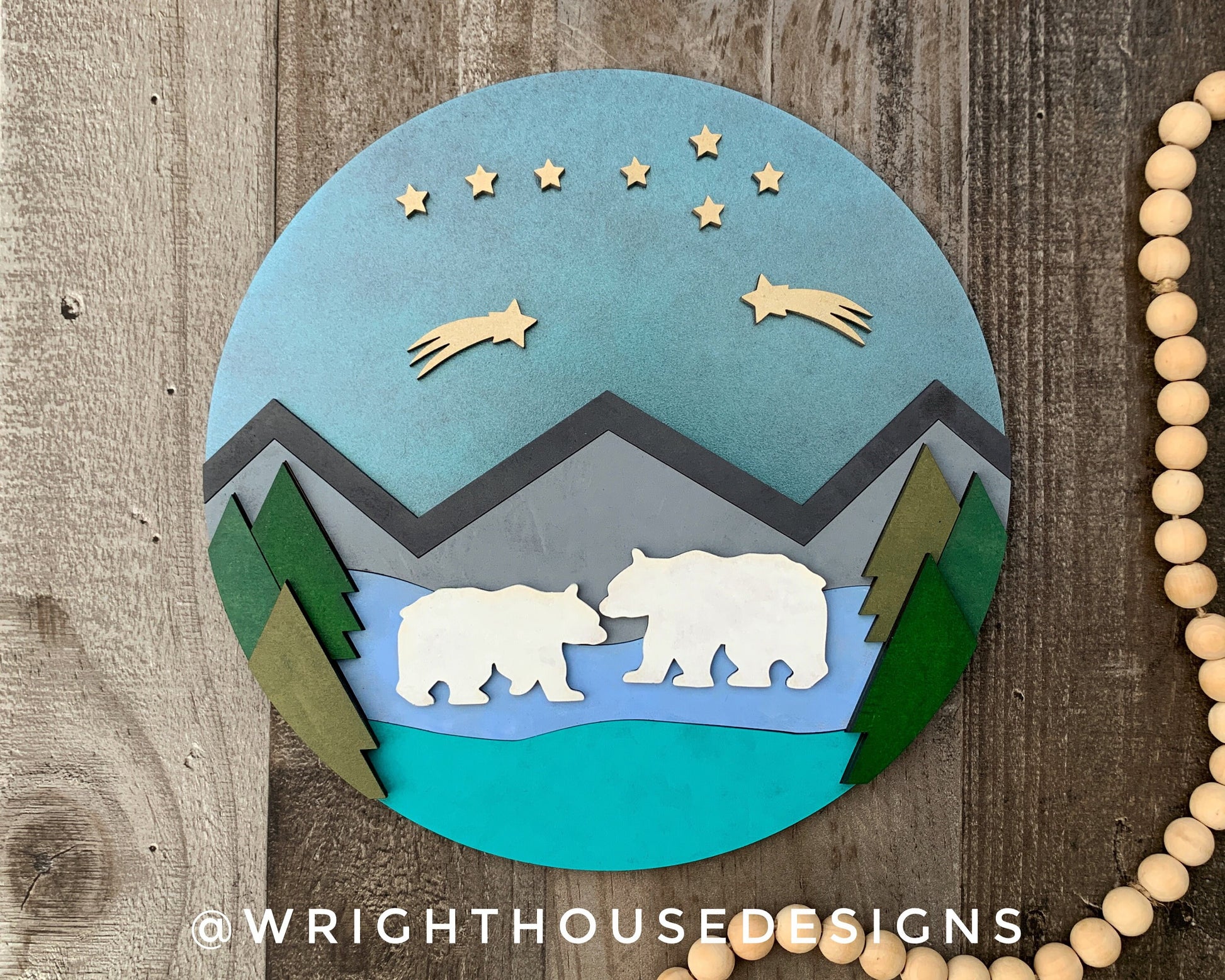 Polar Bear At Night Seasonal Door Hanger - Mountain Theme Sign For Baby Nursery - Files for Sign Making - Digital SVG Cut File For Glowforge