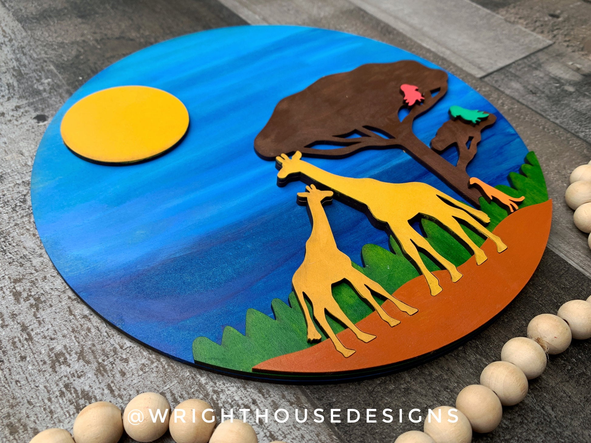 Giraffes On The Savanna Baby Nursery Round - Sign Making Home Decor and DIY Kits - Cut File For Glowforge Lasers - Digital SVG File