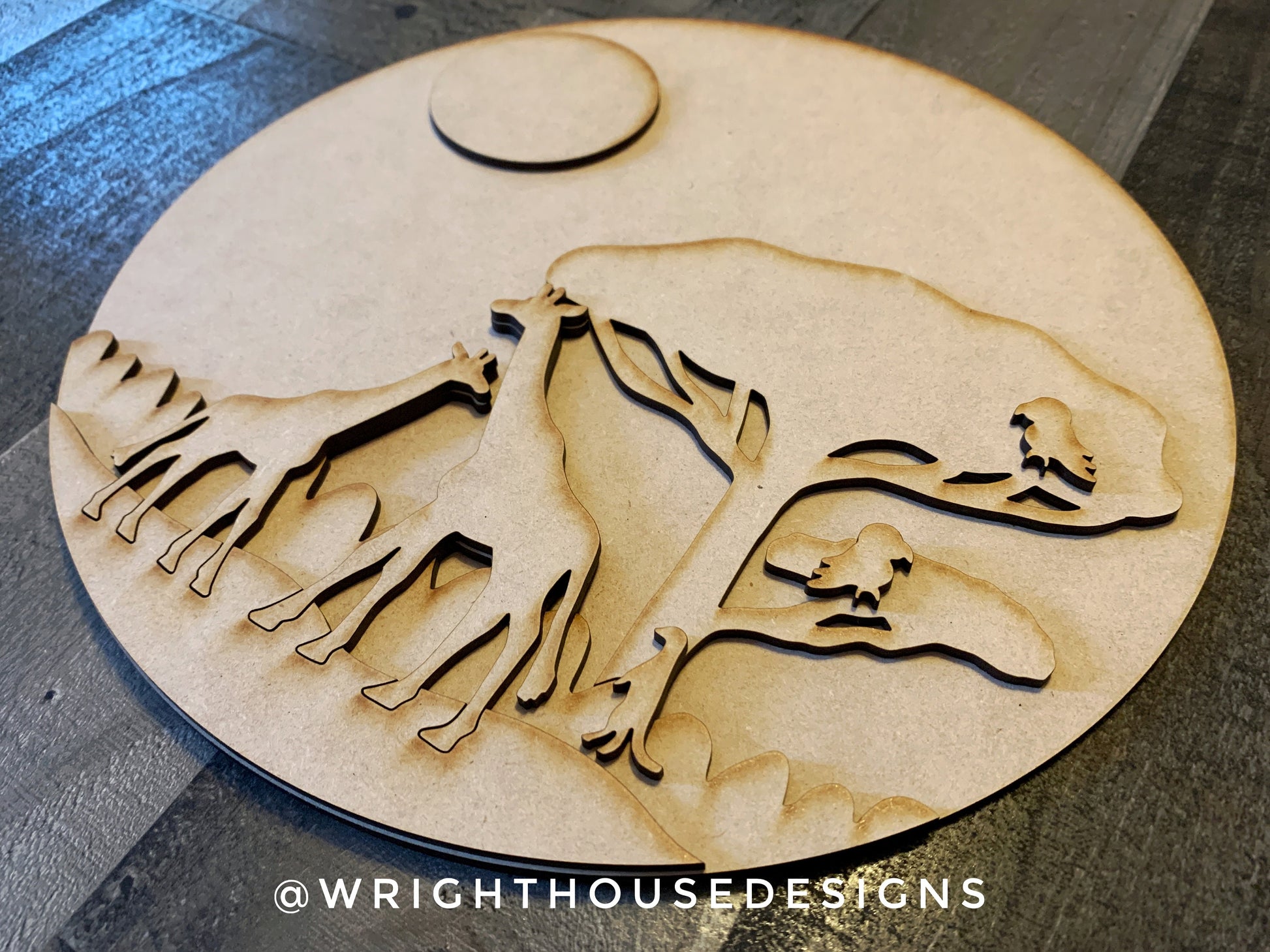 Giraffes On The Savanna Baby Nursery Round - Sign Making Home Decor and DIY Kits - Cut File For Glowforge Lasers - Digital SVG File