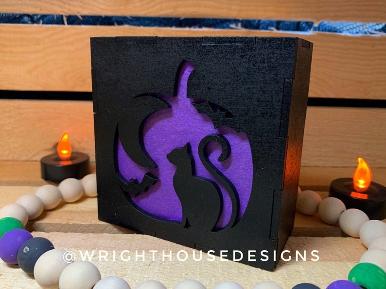 Halloween Illuminating Interlocking Shadow Boxes - Light Up Seasonal Home Decor - Quick Cut File For Glowforge Lasers - Digital SVG File