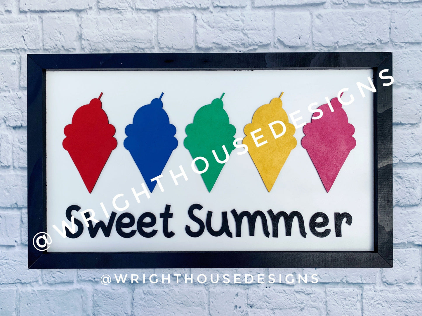 Sweet Summer Rainbow Ice Cream Cone Seasonal Frame Sign - Sign Making and DIY Kits - Cut File For Glowforge Lasers - Digital SVG File