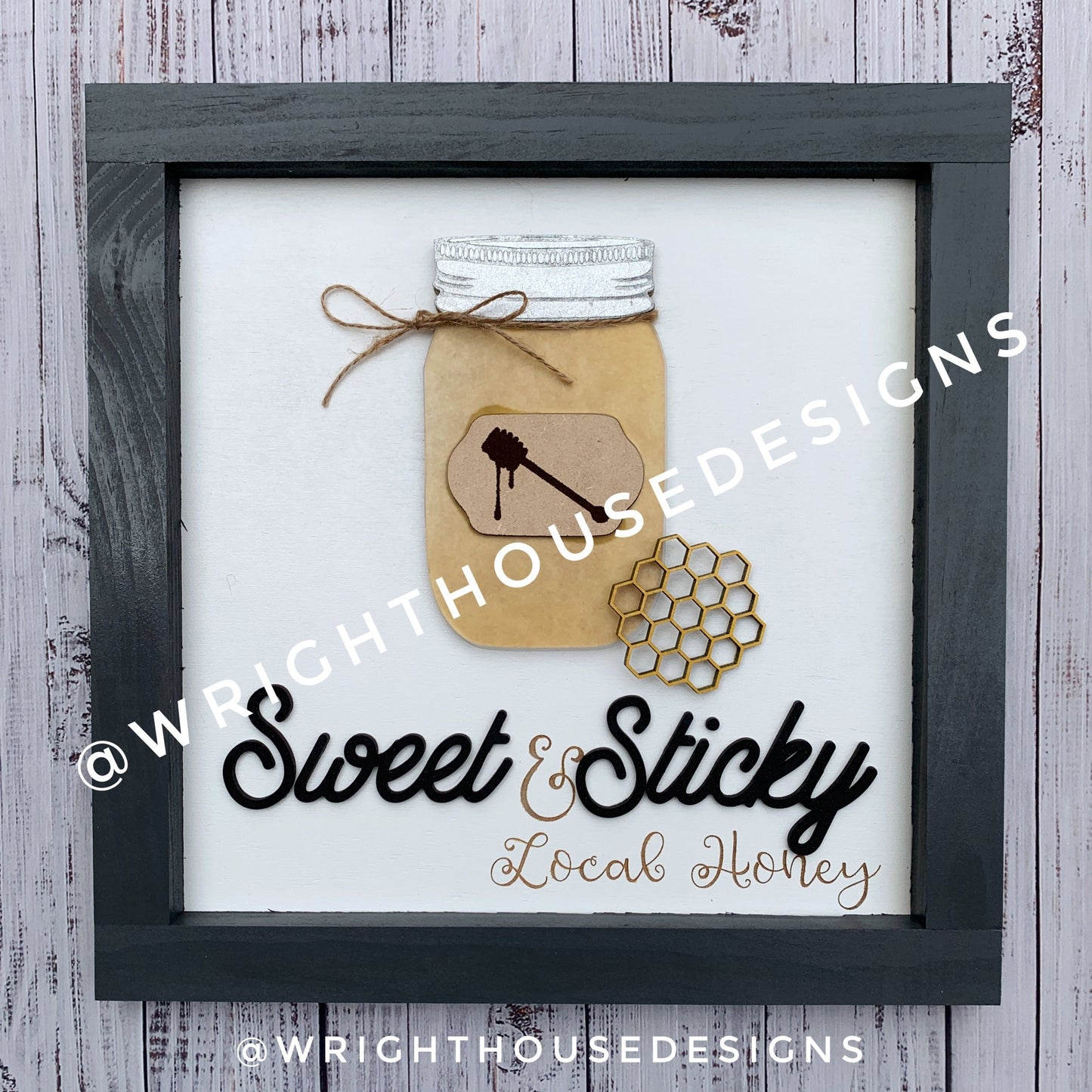 Mason Jar Sticky and Sweet Honey Shelf Sitter Round - Farmhouse Sign Making and DIY Kits - Cut File For Glowforge Lasers - Digital SVG File