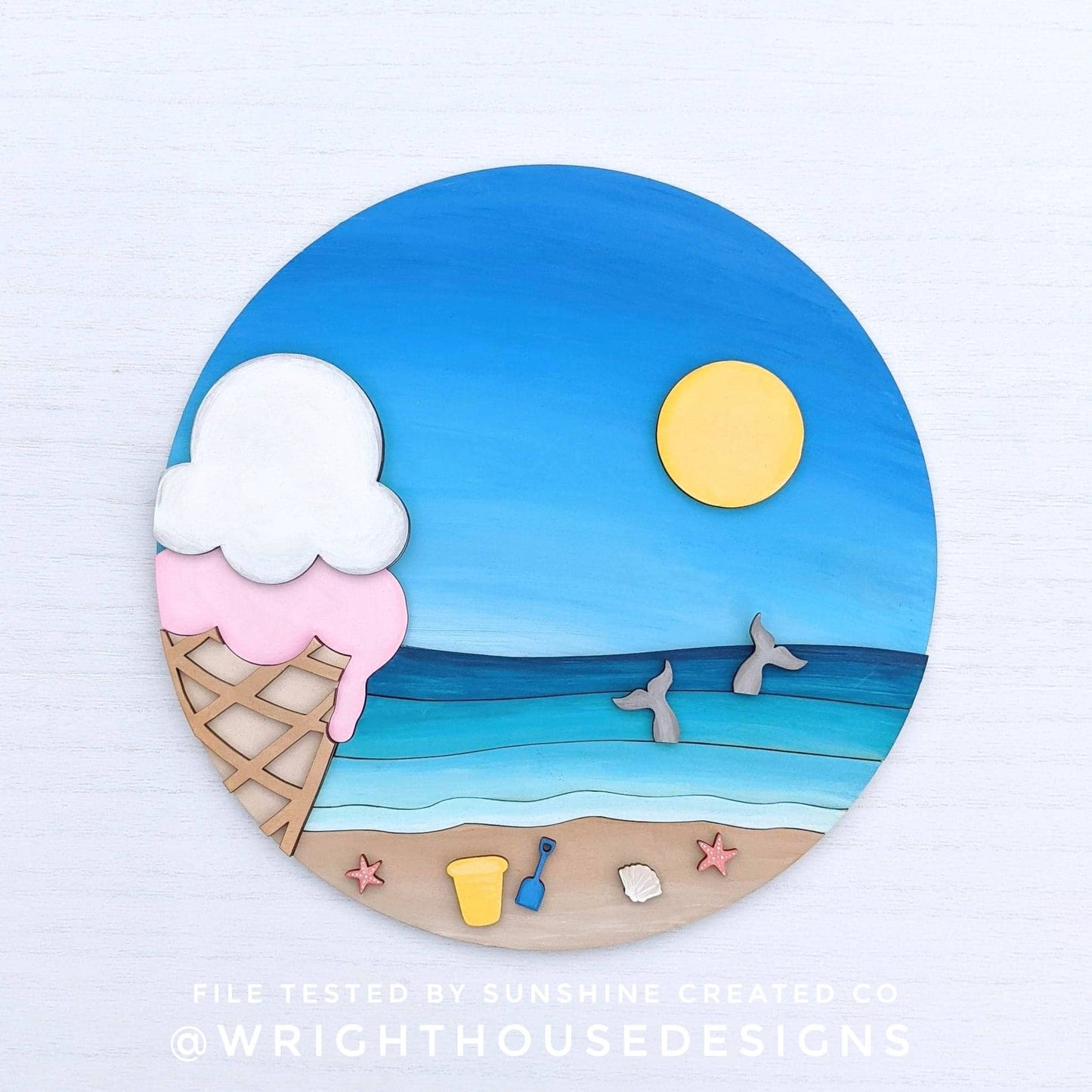 Sweet Summer Ice Cream Cone Beach Door Hanger Round - Sign Making and DIY Kits - Cut File For Glowforge Lasers - Digital SVG File