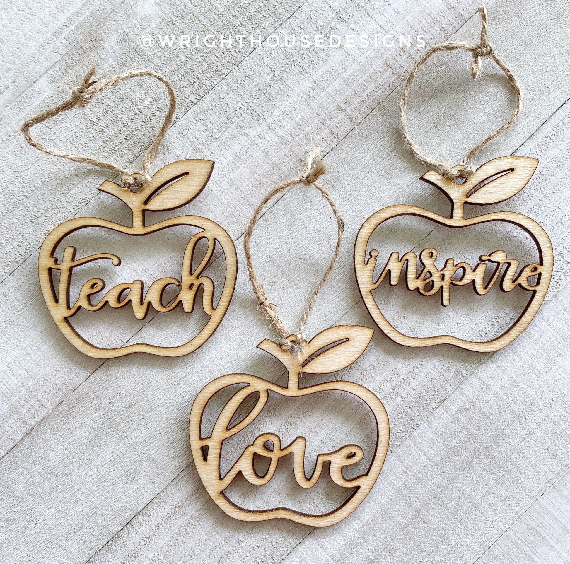 Teacher Appreciation Apple Ornaments - Teach Love Inspire - Quick Cut Gift Bag Tag Set - Cut File For Glowforge Lasers - Digital SVG File