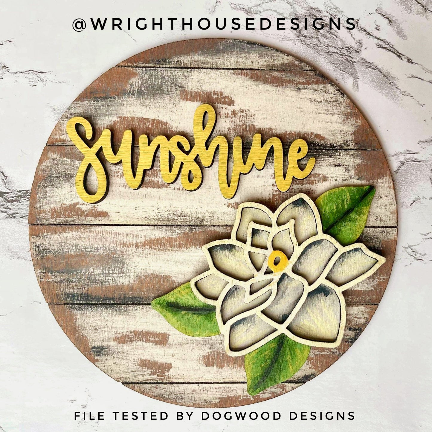 Gardenia Simple Floral Shelf Sitter Sign - Round Sign Making and DIY Kits - Beginner Cut File For Glowforge Lasers - Digital SVG File