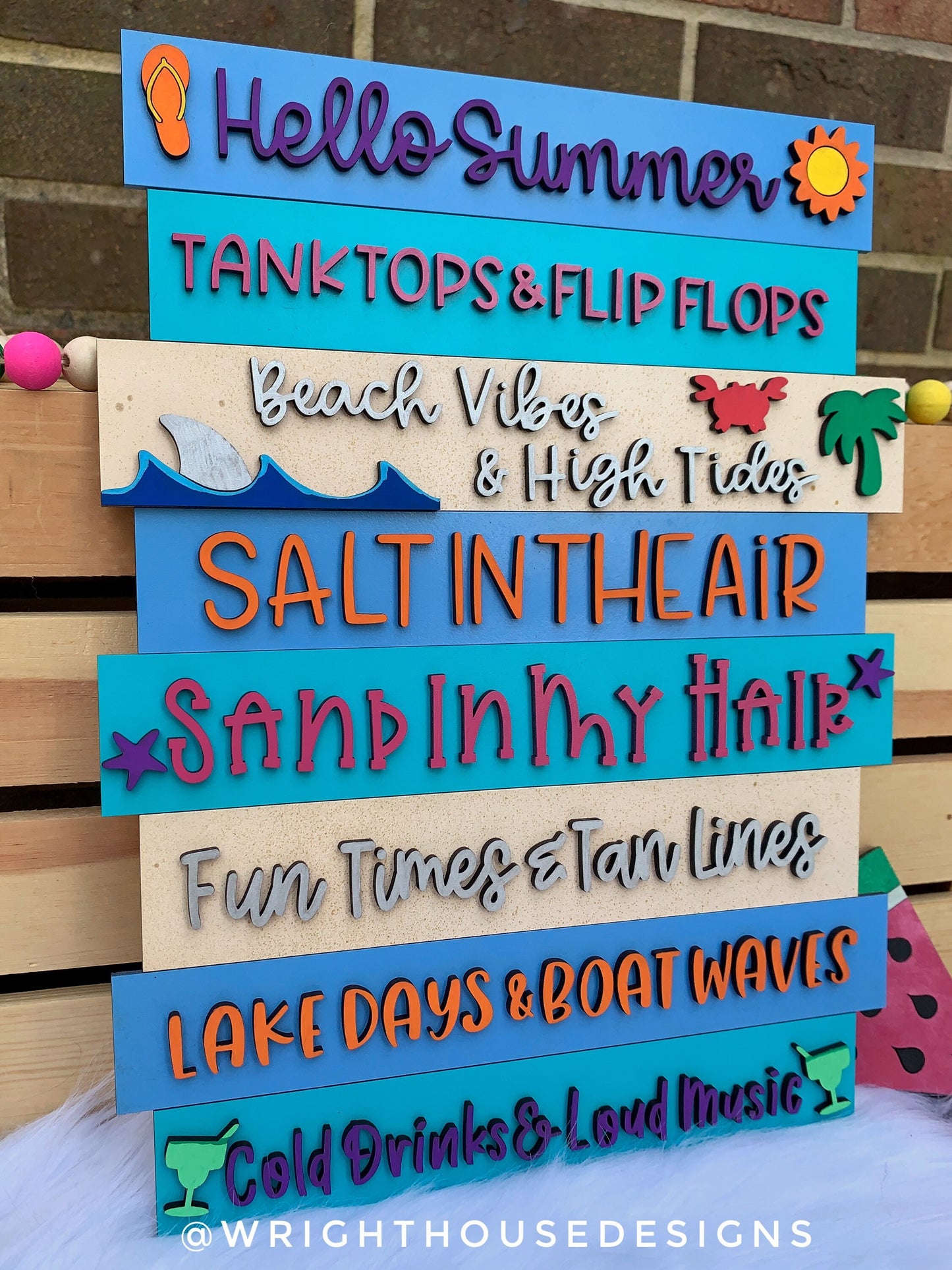 Hello Summer Tropical Beach Bucket List Stacked Sign - Seasonal Wall Decor and DIY Kits - Cut File For Glowforge Lasers - Digital SVG File