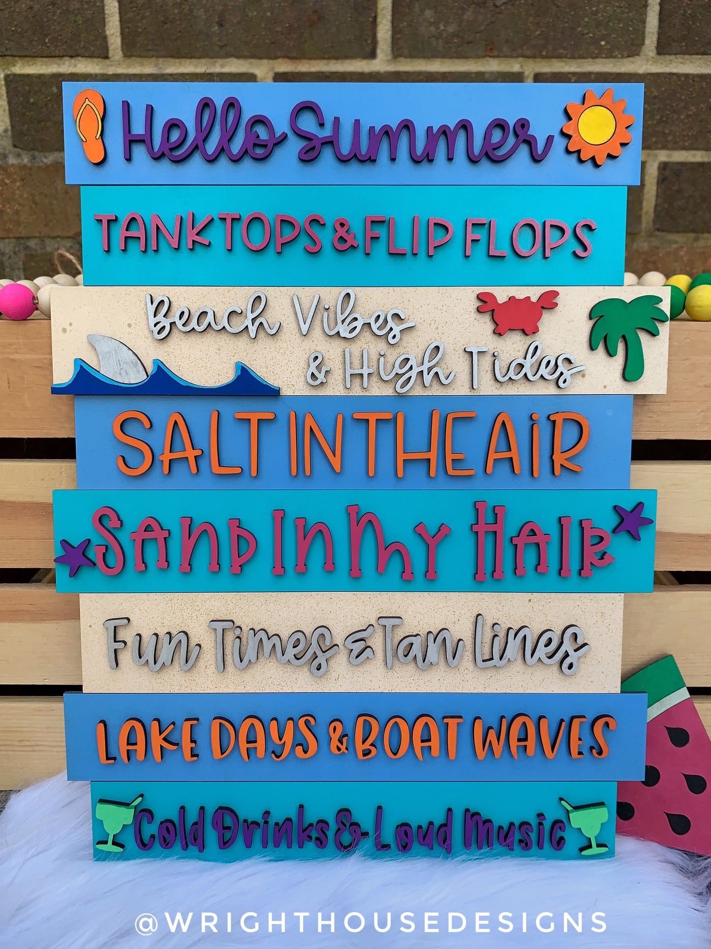 Summer Beach Bucket List Stacked Sign Bundle - Seasonal Wall Decor and DIY Kits - Cut File For Glowforge Lasers - Digital SVG File