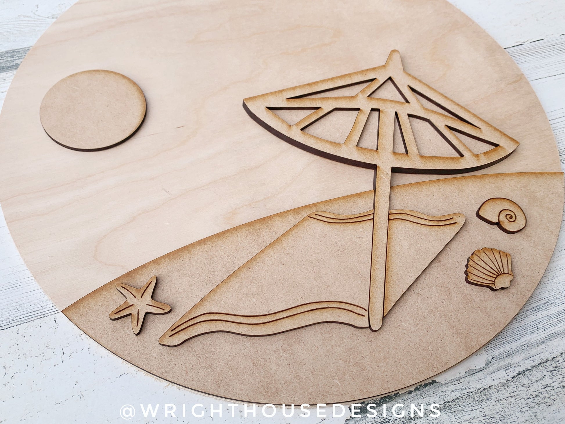 Beach Bum Umbrella Summer Door Hanger Round Bundle - Sign Making and DIY Kits - Cut File For Glowforge Lasers - Digital SVG File
