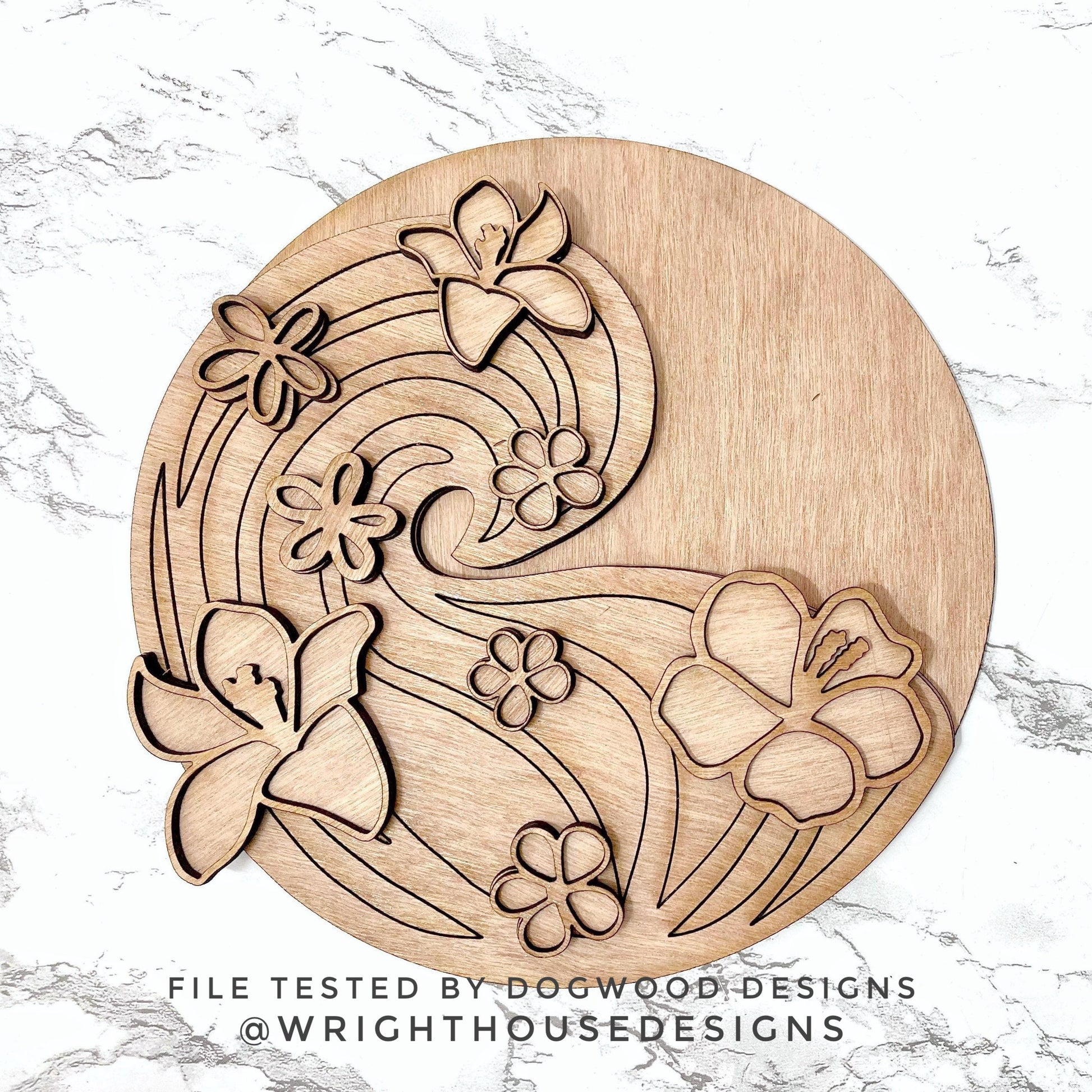 Shaka Tropical Waves Hibiscus Door Hanger - Summer Floral Sign Making and DIY Kits - Cut File For Glowforge Laser - Digital SVG File