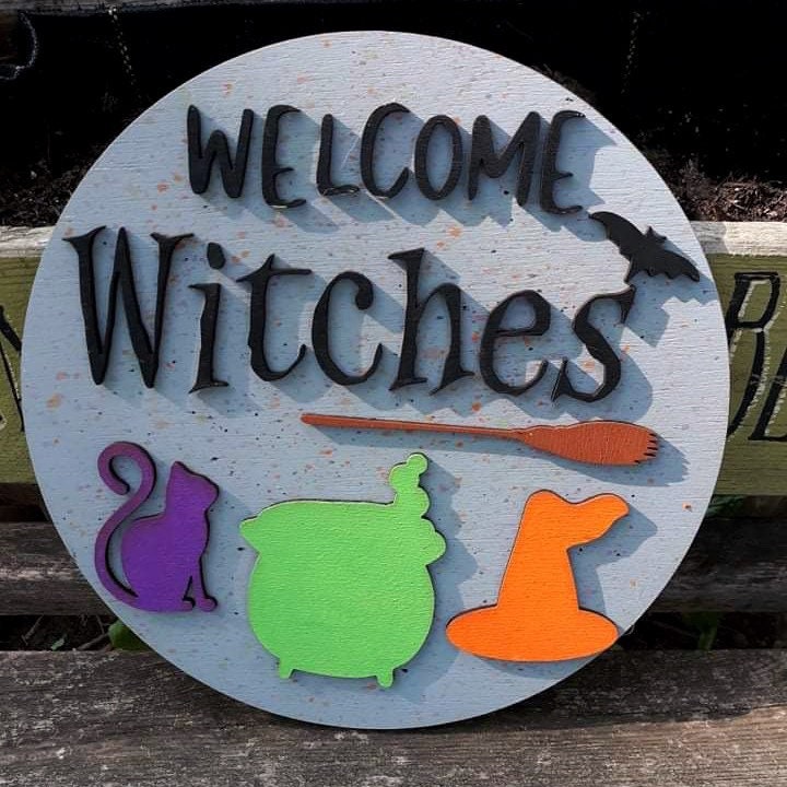 Welcome Witches Witch Please Halloween Round Bundle - Seasonal Sign Making and DIY Kits - Cut File For Glowforge Lasers - Digital SVG File