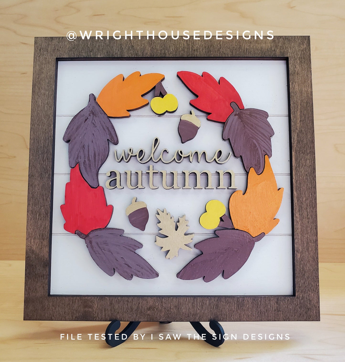 Welcome Autumn Festive Foliage Round and Frame Sign - Seasonal Sign Making and DIY Kits - Cut File For Glowforge Laser - Digital SVG File