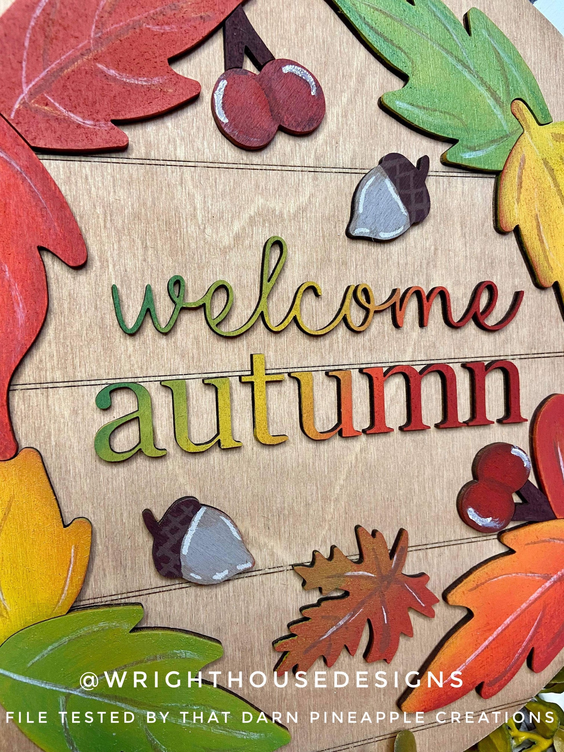 Welcome Autumn Festive Foliage Round and Frame Sign - Seasonal Sign Making and DIY Kits - Cut File For Glowforge Laser - Digital SVG File