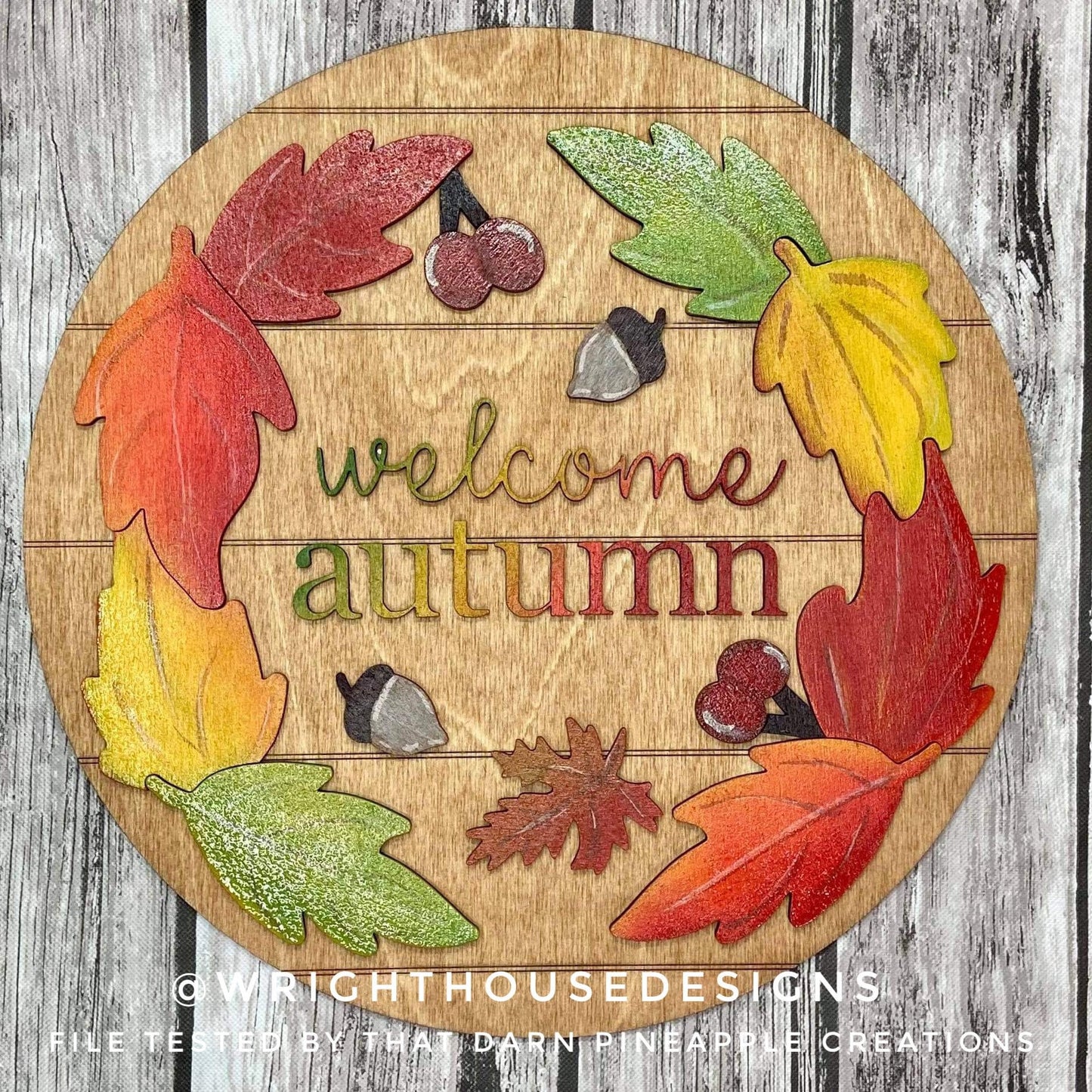 Welcome Autumn Festive Foliage Round and Frame Sign - Seasonal Sign Making and DIY Kits - Cut File For Glowforge Laser - Digital SVG File