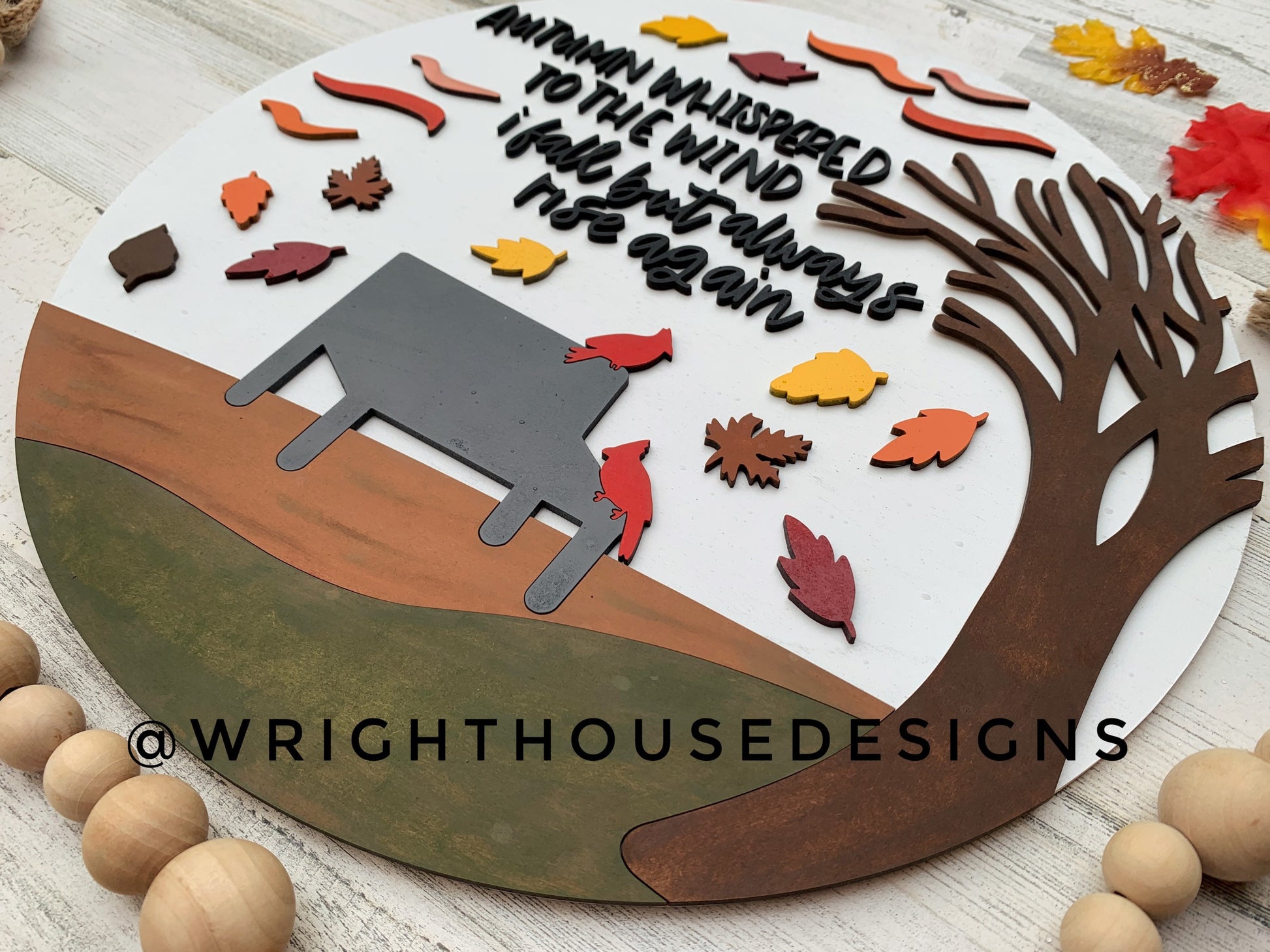 Windy Autumn Day Leaf and Cardinal Door Hanger Round - Seasonal Sign Making and DIY Kits - Cut File For Glowforge Laser - Digital SVG File