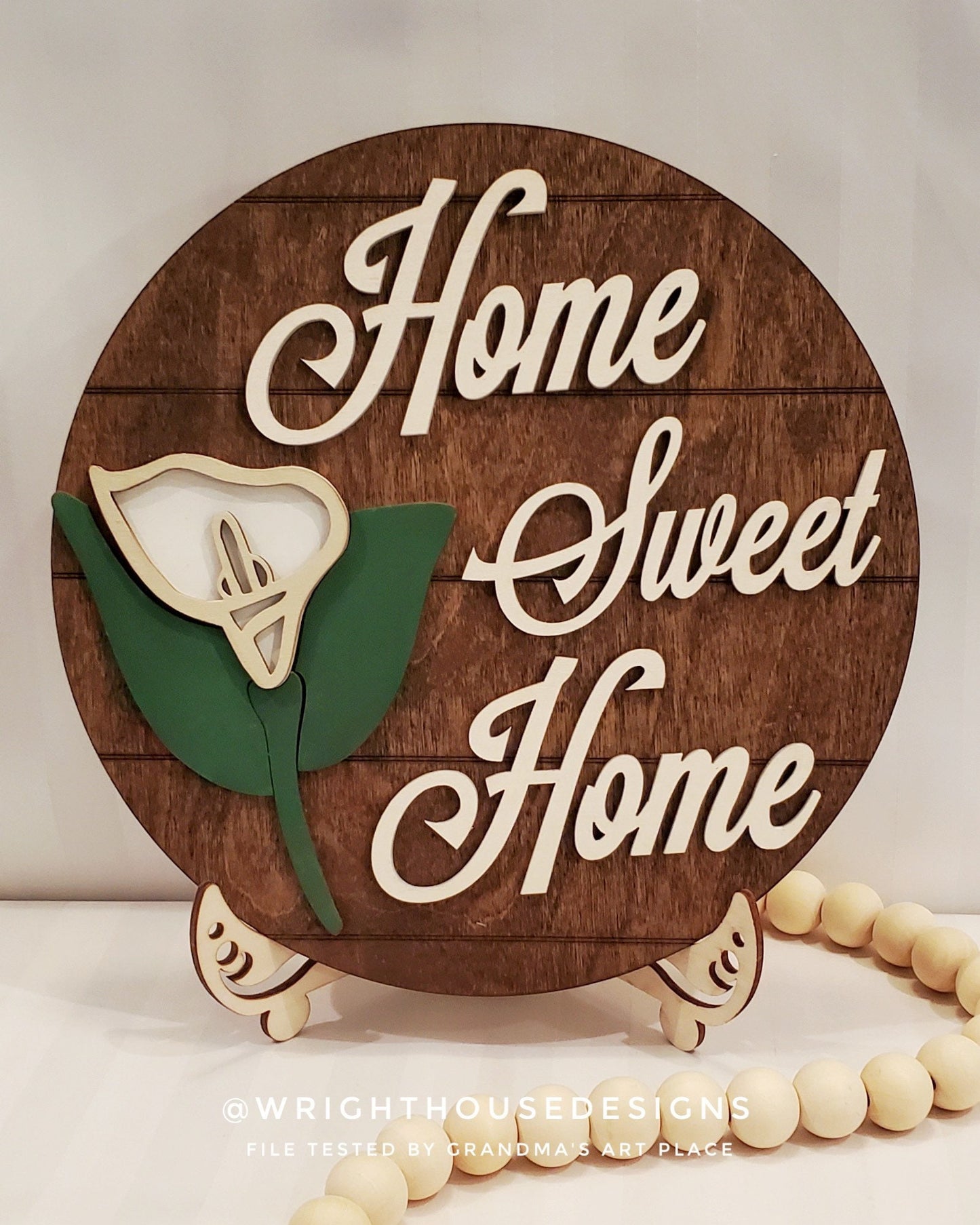 Calla Lily Simple Floral Shelf Sitter Sign - Round Sign Making and DIY Kits - Beginner Cut File For Glowforge Lasers - Digital SVG File