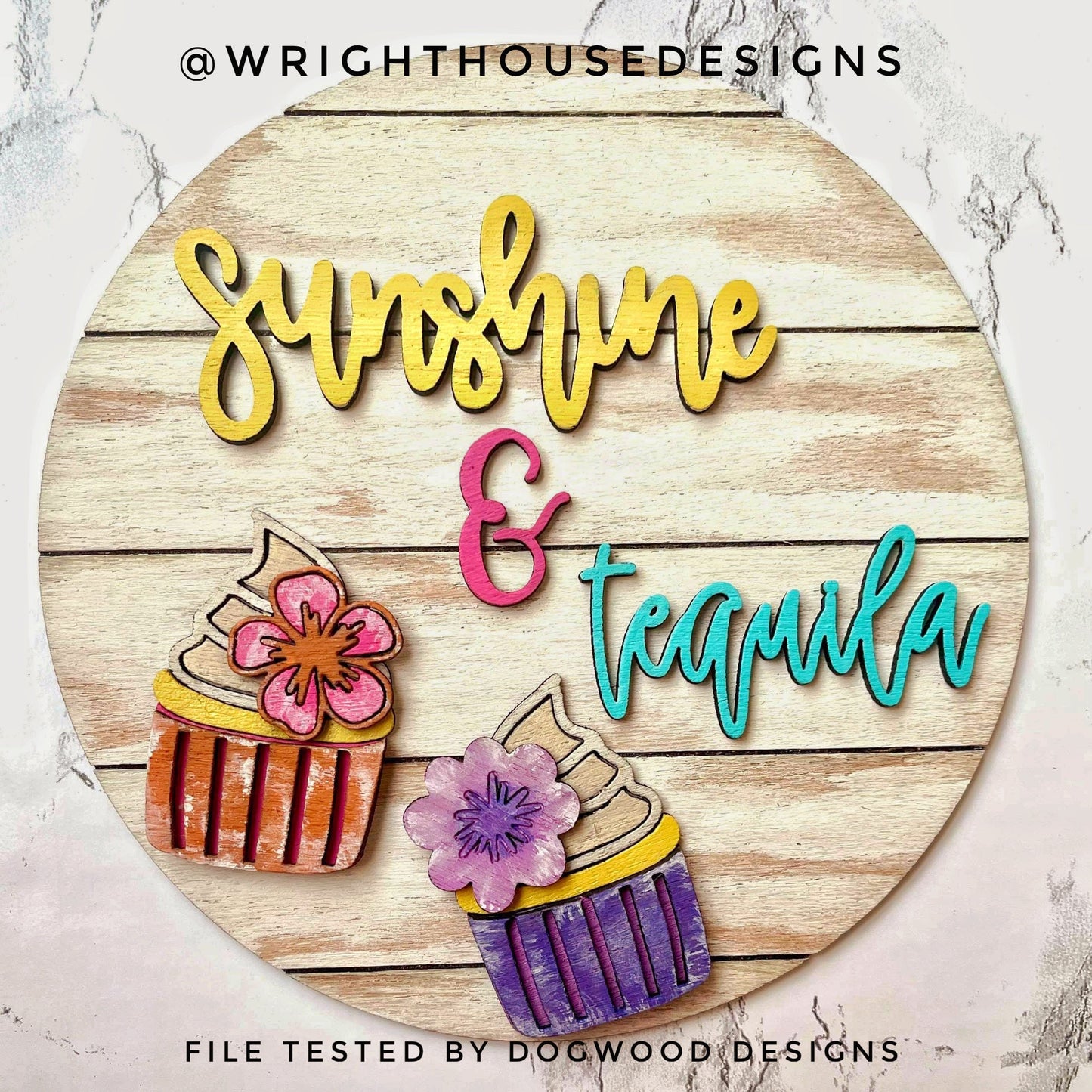 Hibiscus and Passionfruit Cupcakes Shelf Sitter Sign - Round Sign Making and DIY Kits - Cut File For Glowforge Lasers - Digital SVG File