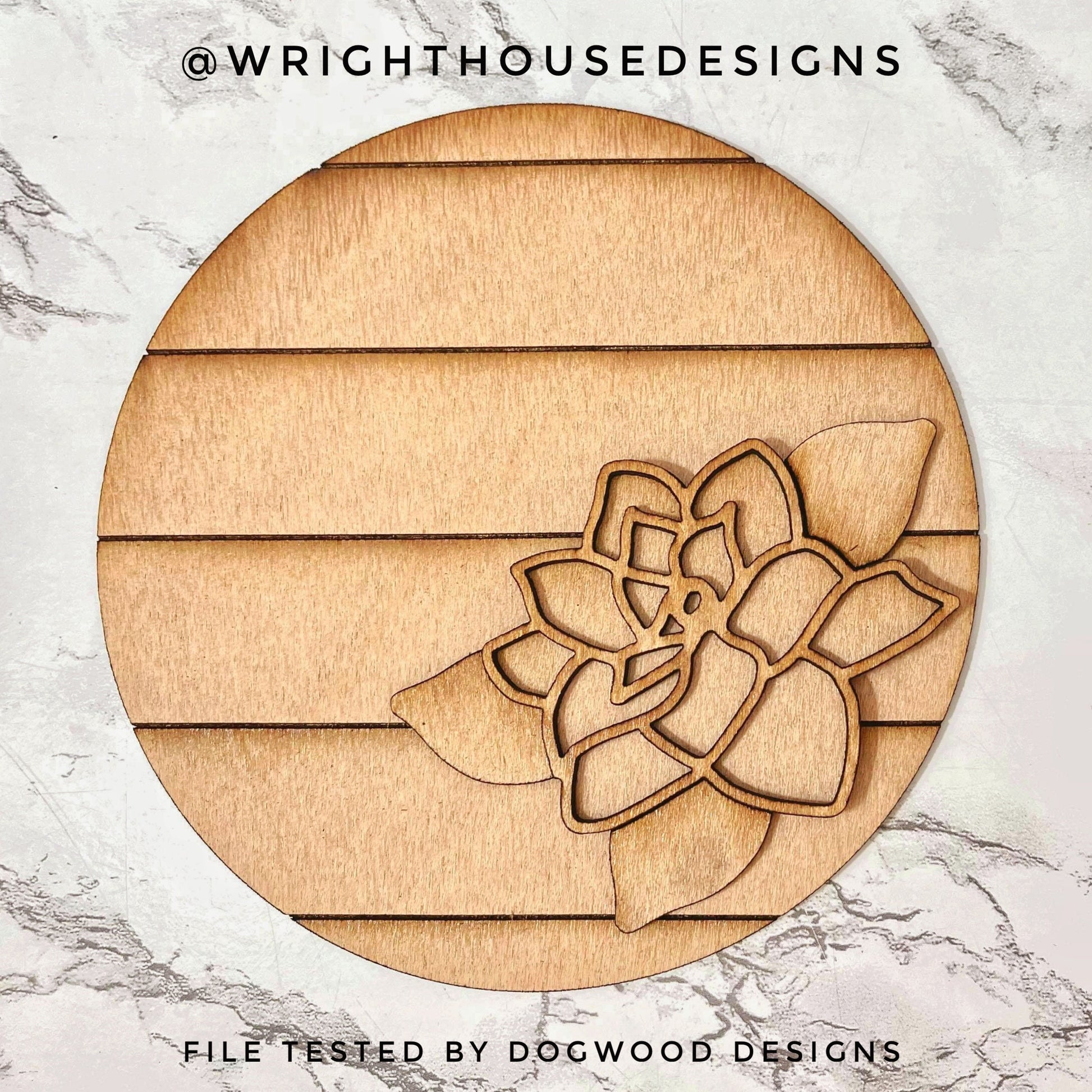 Gardenia Simple Floral Shelf Sitter Sign - Round Sign Making and DIY Kits - Beginner Cut File For Glowforge Lasers - Digital SVG File